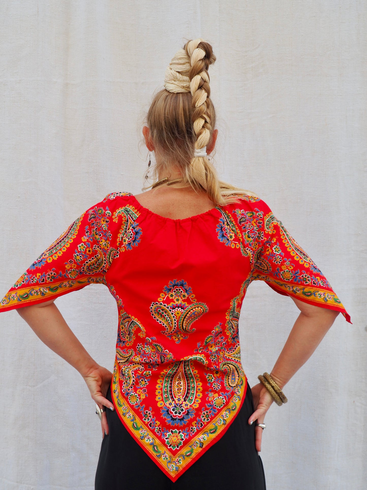 Upcycled 1970s Vintage Paisley Scarf Top – Handmade by Vagabond Ibiza