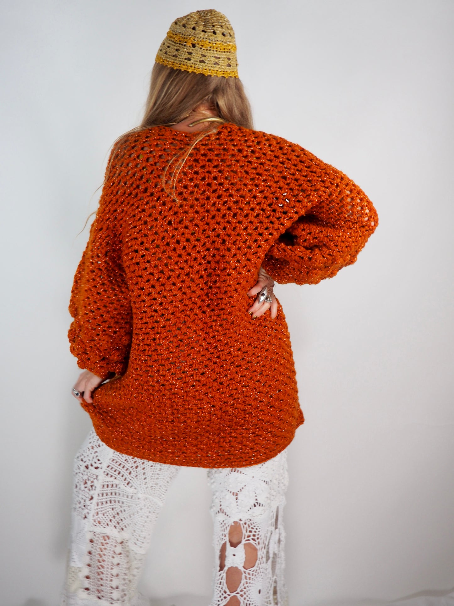 Introducing the Handmade Chunky Oversized Sleeve Sparkly Orange Cardigan