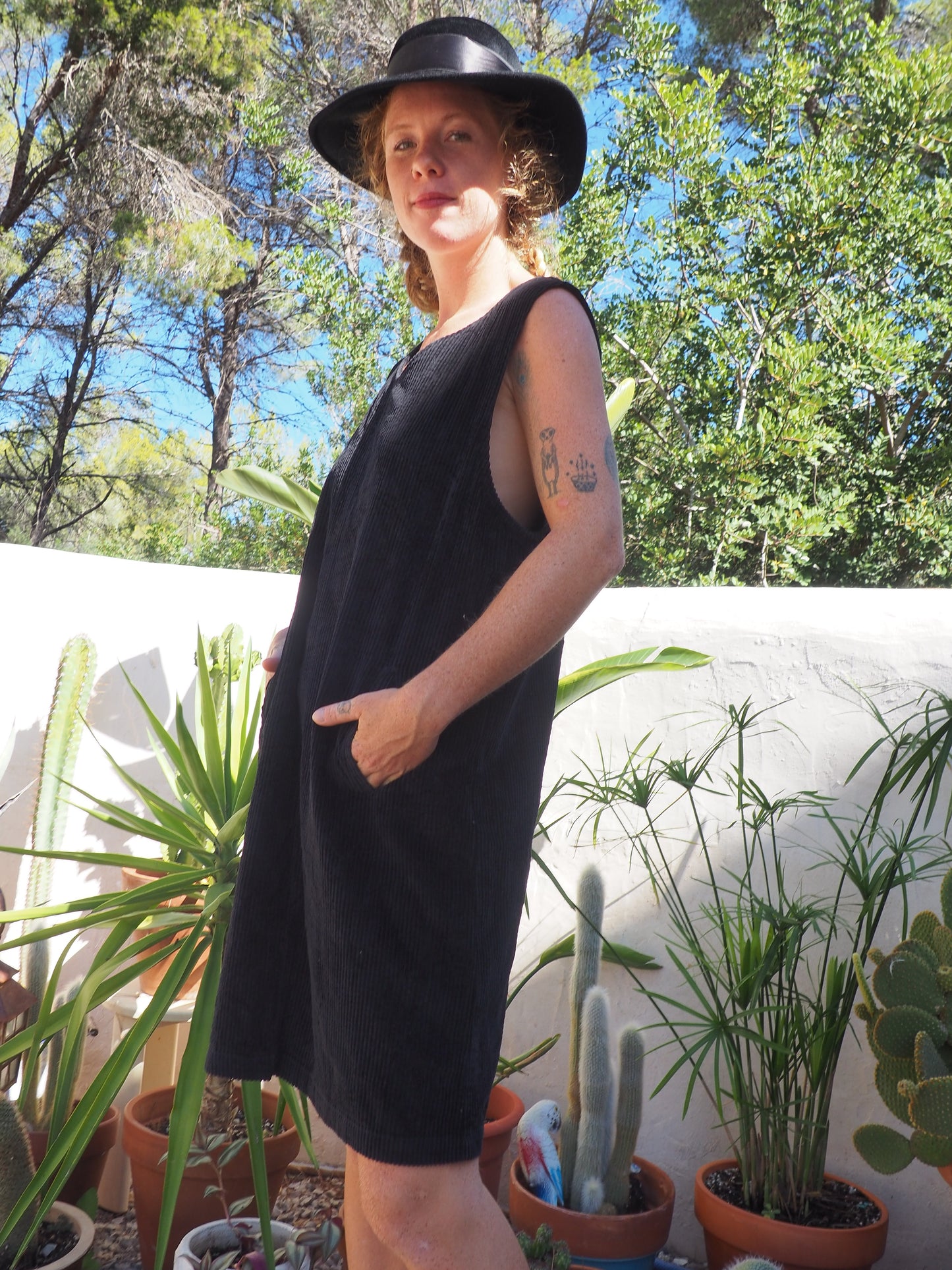 Vintage 1980’s black corduroy short dress with pockets
