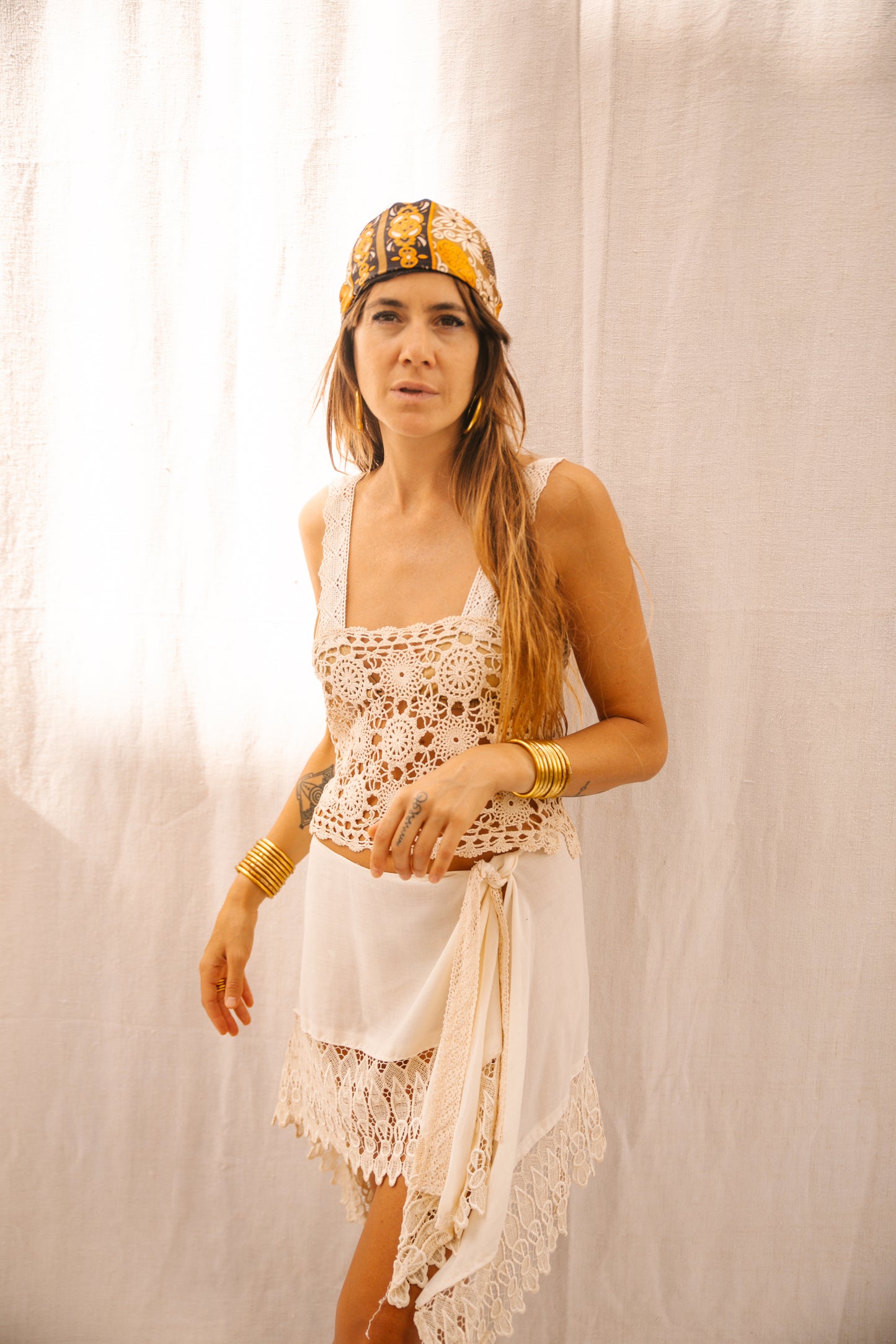 Up-cycled Vintage Silk & Cotton Crochet Top – Handmade by Vagabond Ibiza