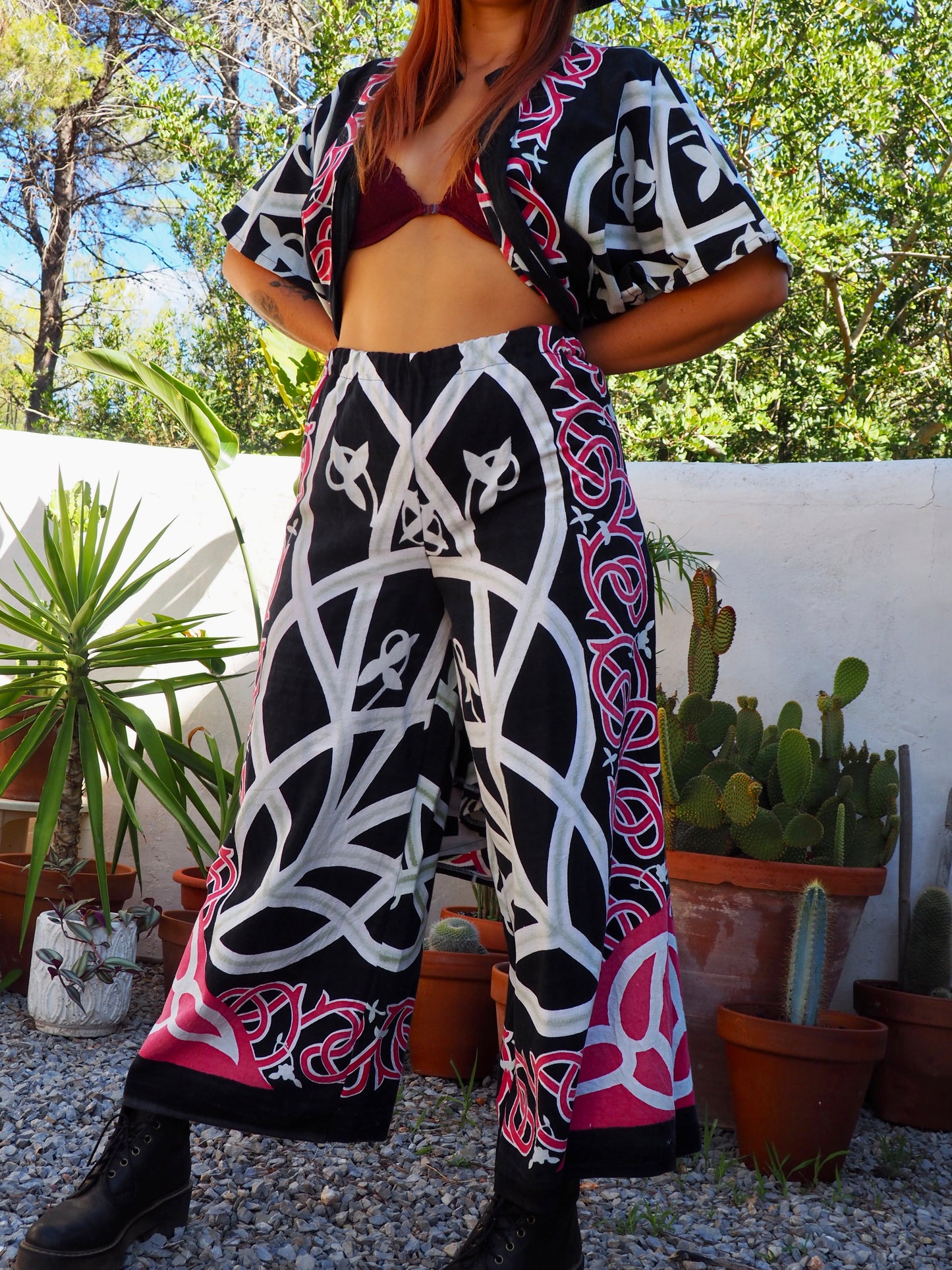 Long oversized waistcoat jacket up-cycled by Vagabond Ibiza from screen printed cotton textiles super cool.