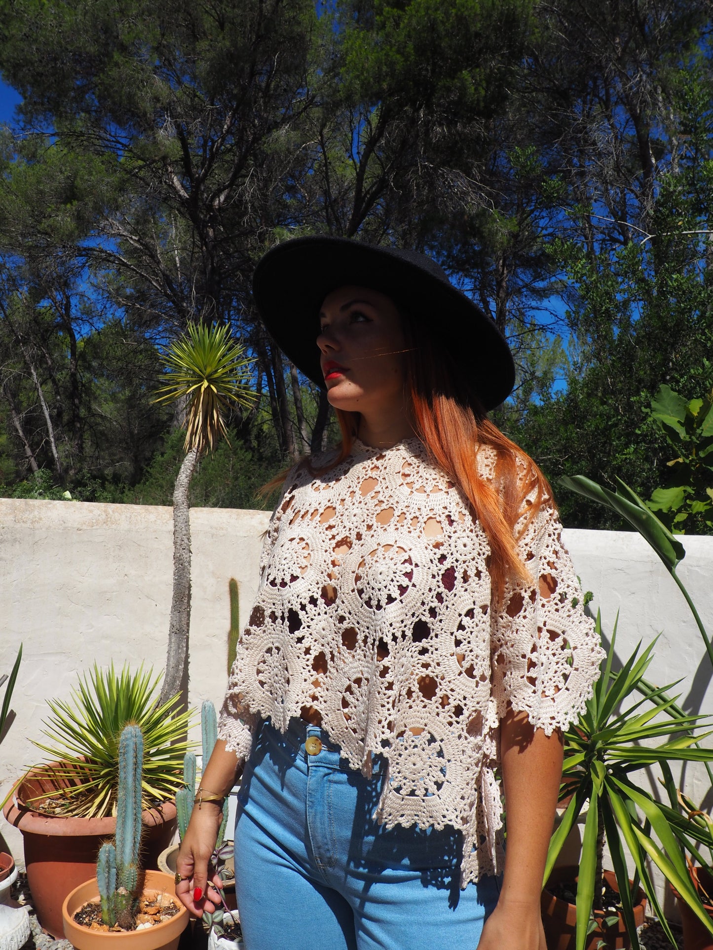 Vintage cream silk crochet top up-cycled by Vagabond Ibiza
