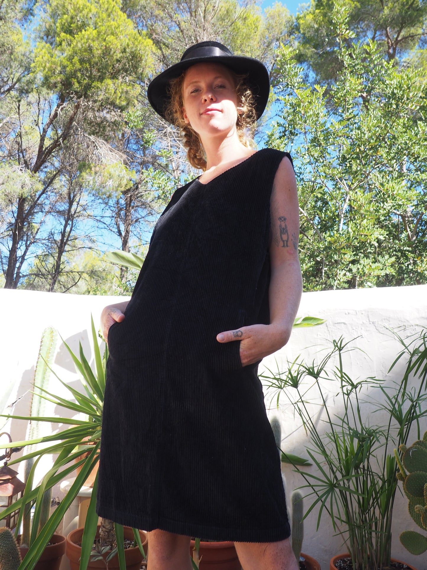 Vintage 1980’s black corduroy short dress with pockets