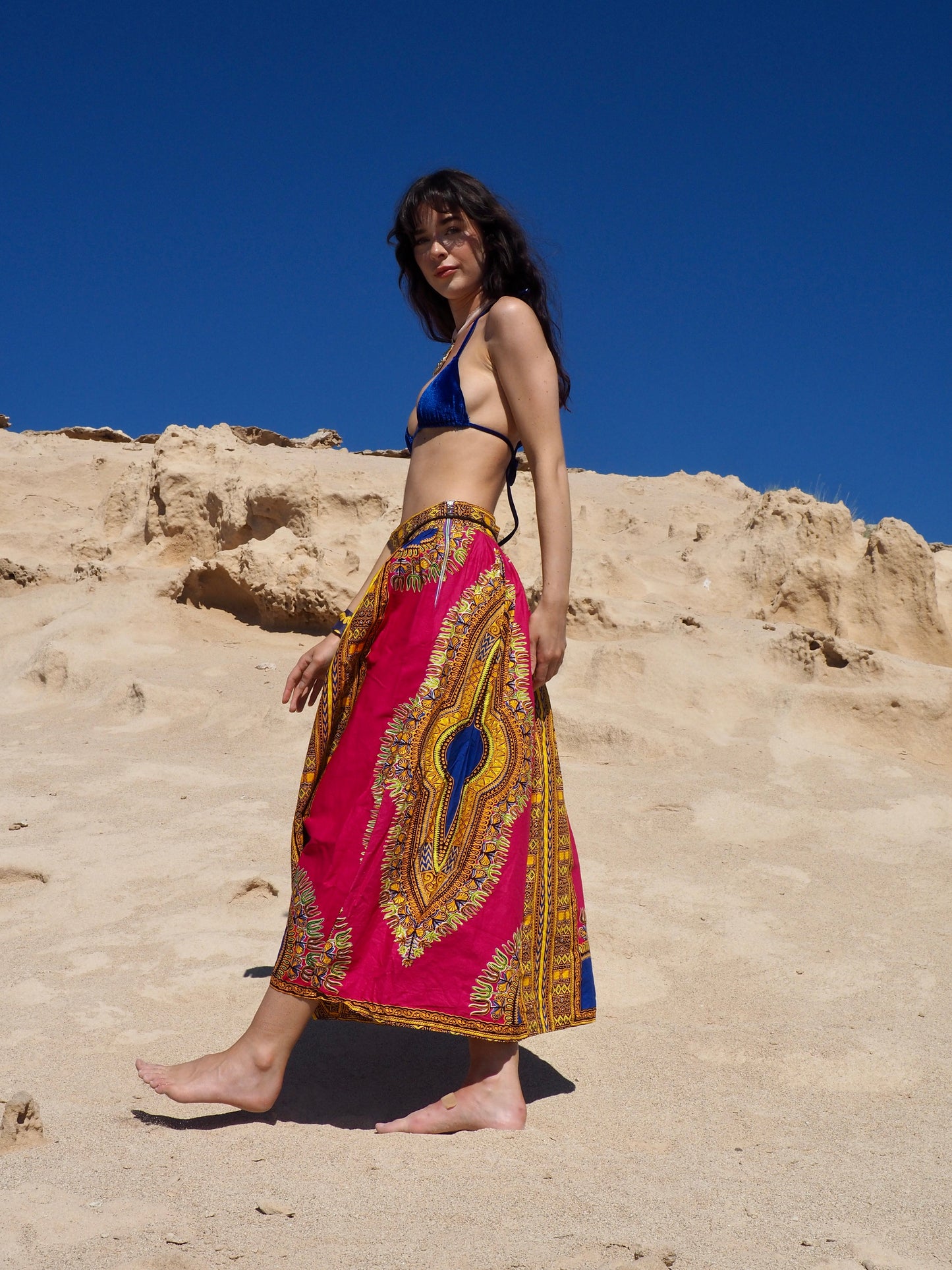 Vibrant Pink African Print Cotton Maxi Skirt