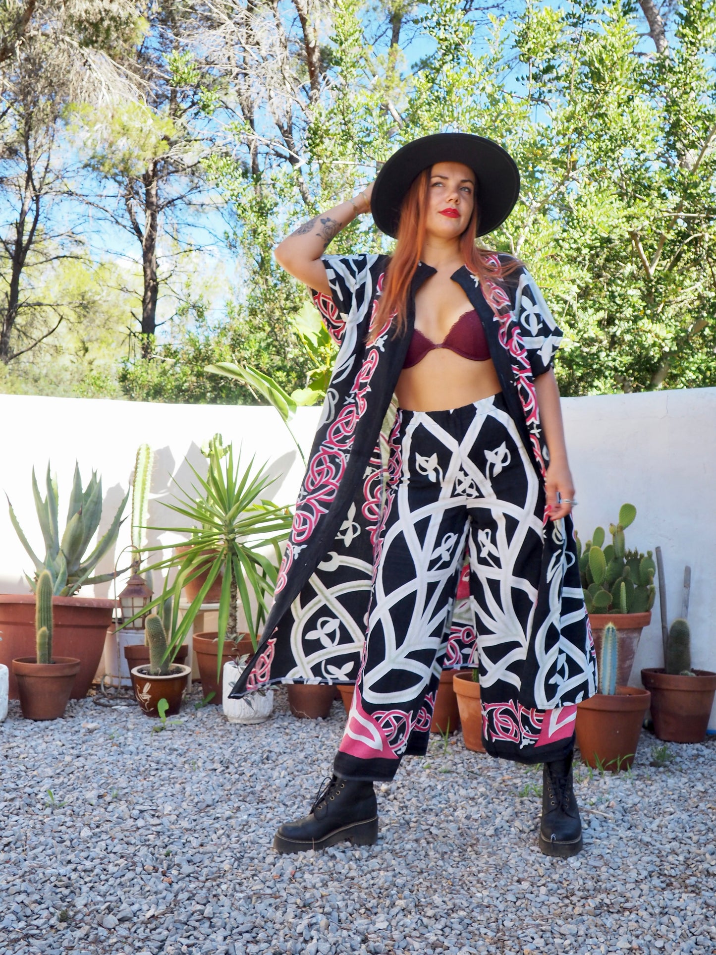 Long oversized waistcoat jacket up-cycled by Vagabond Ibiza from screen printed cotton textiles super cool.