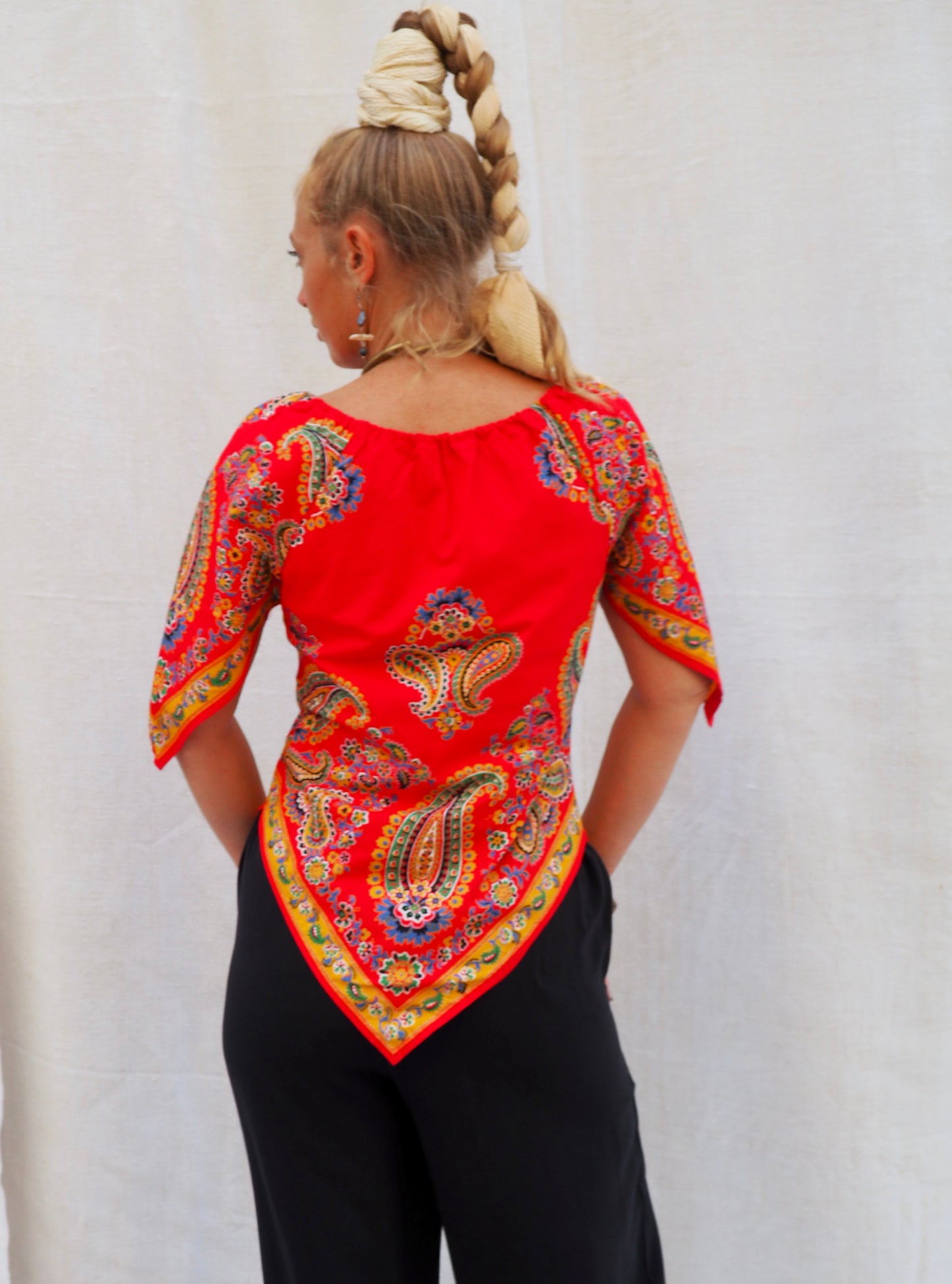 Upcycled 1970s Vintage Paisley Scarf Top – Handmade by Vagabond Ibiza
