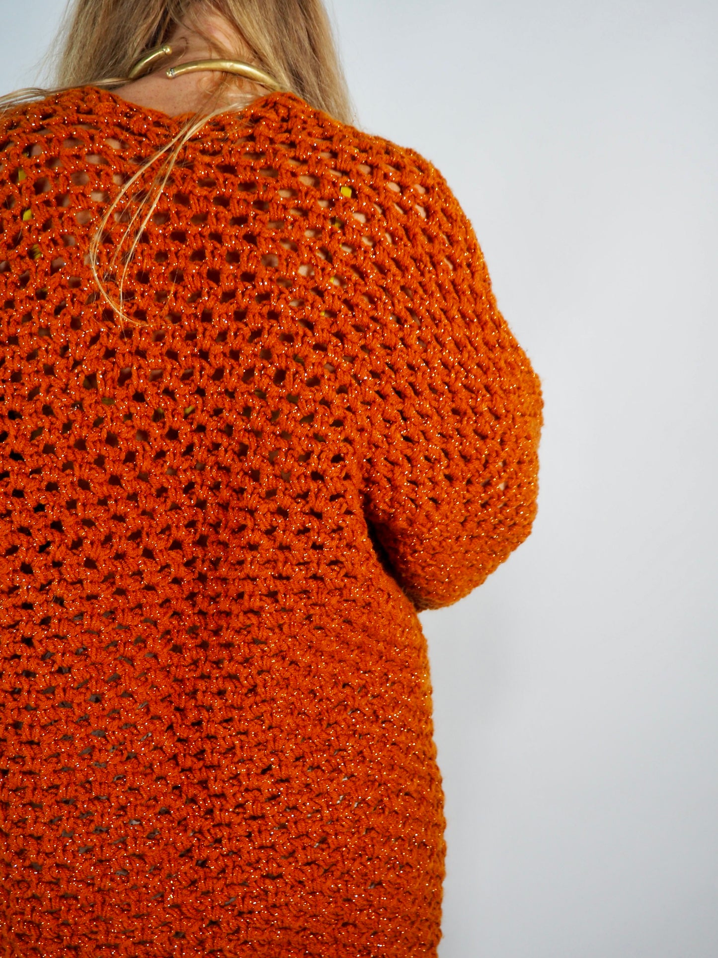 Introducing the Handmade Chunky Oversized Sleeve Sparkly Orange Cardigan