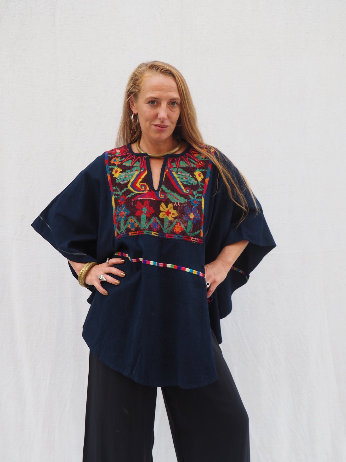 Vintage Guatemalan Oversized Poncho with Traditional Woven Embroidery