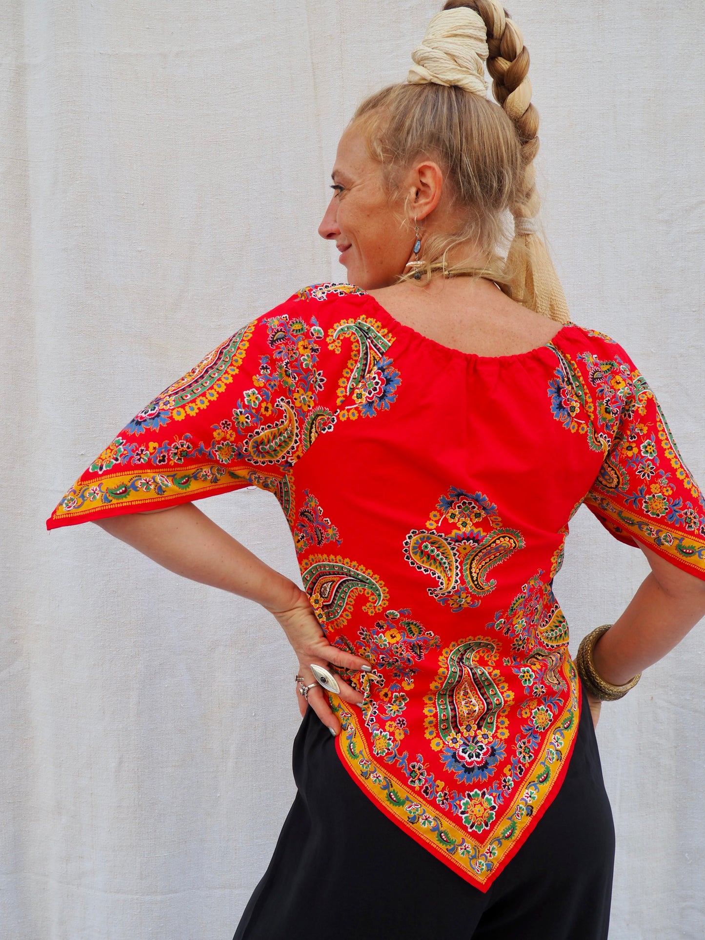 Upcycled 1970s Vintage Paisley Scarf Top – Handmade by Vagabond Ibiza