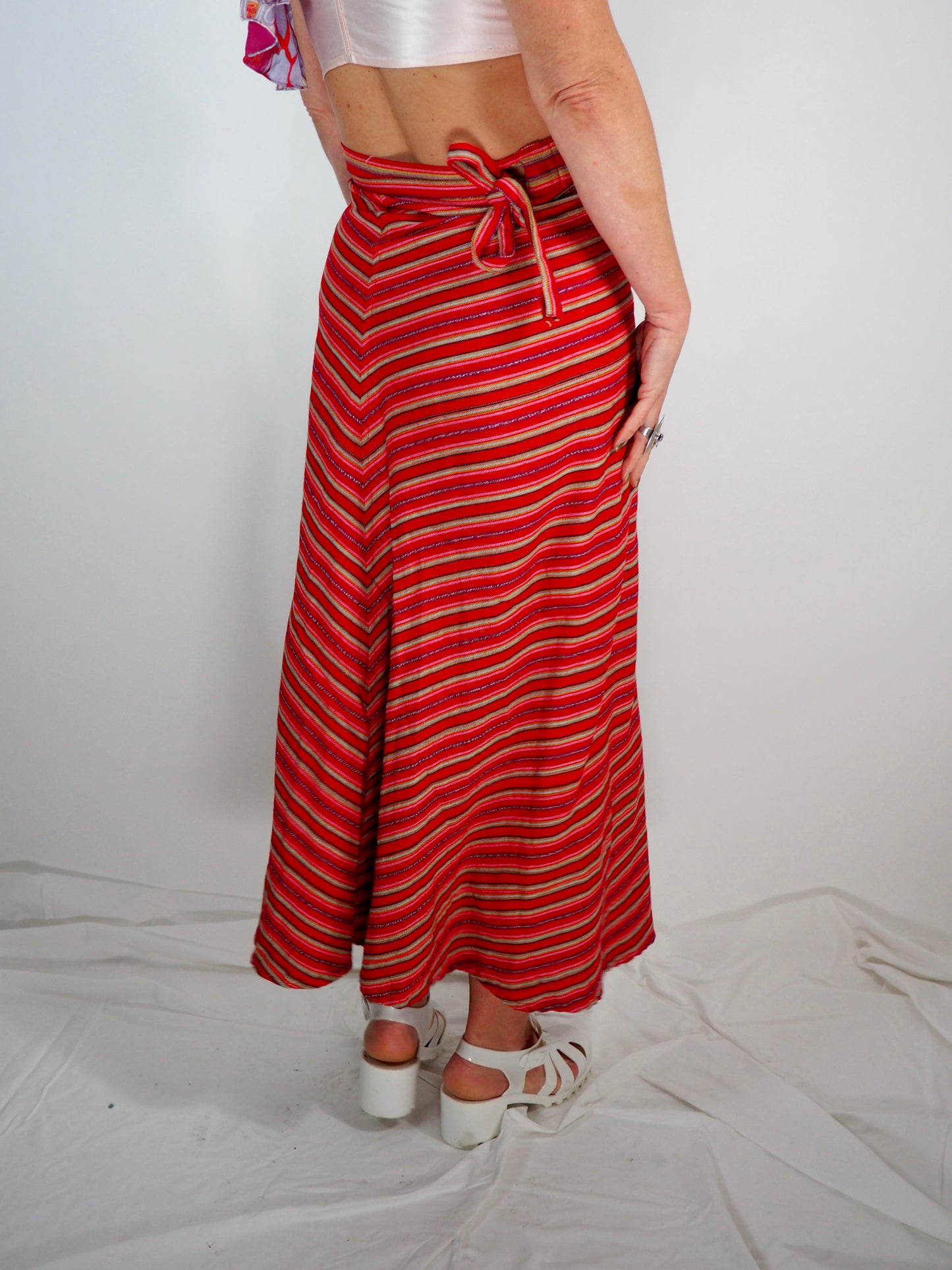 Vintage 1970s Cotton Woven Wrap Skirt – Red & Pink Striped