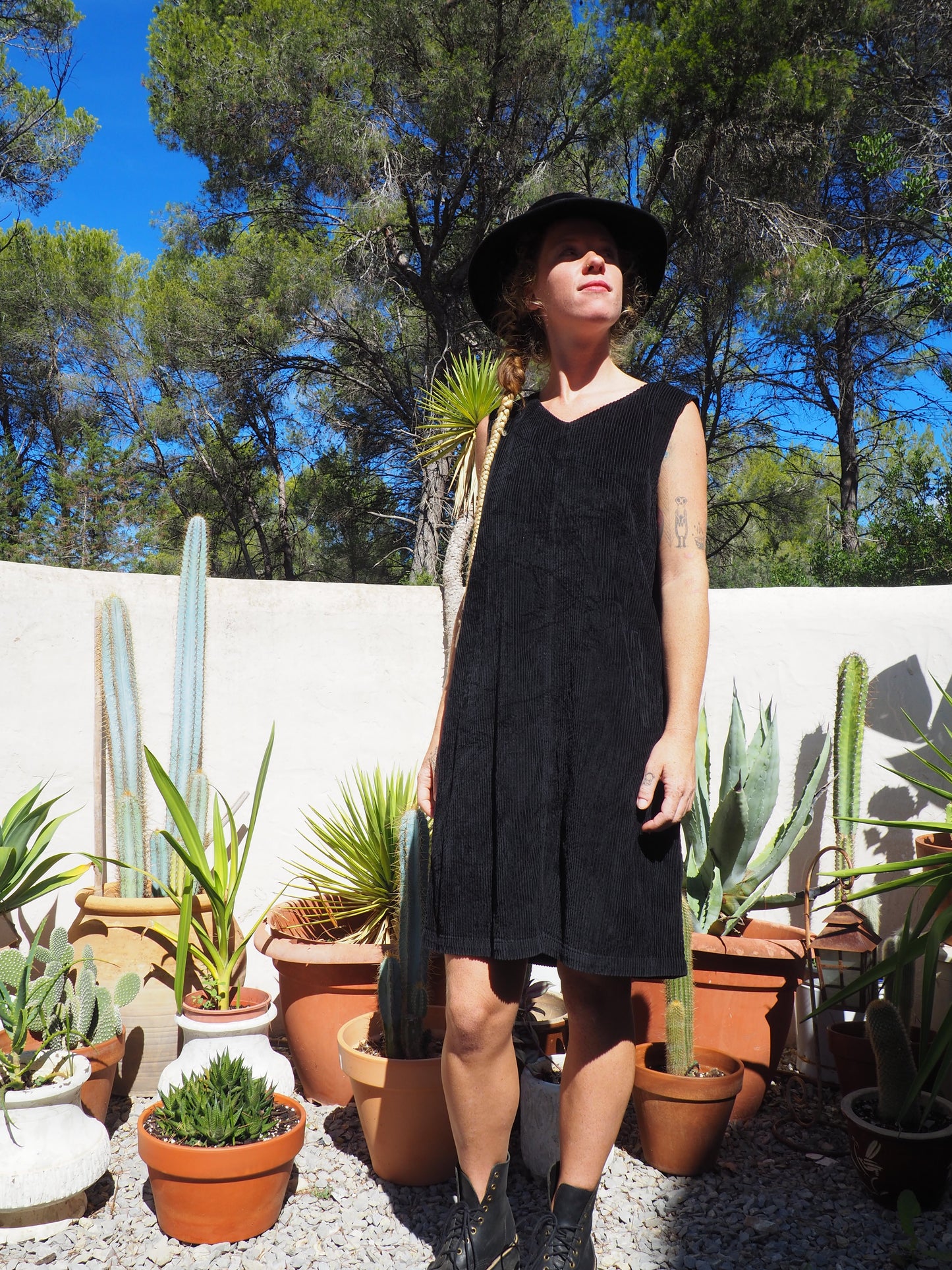 Vintage 1980’s black corduroy short dress with pockets
