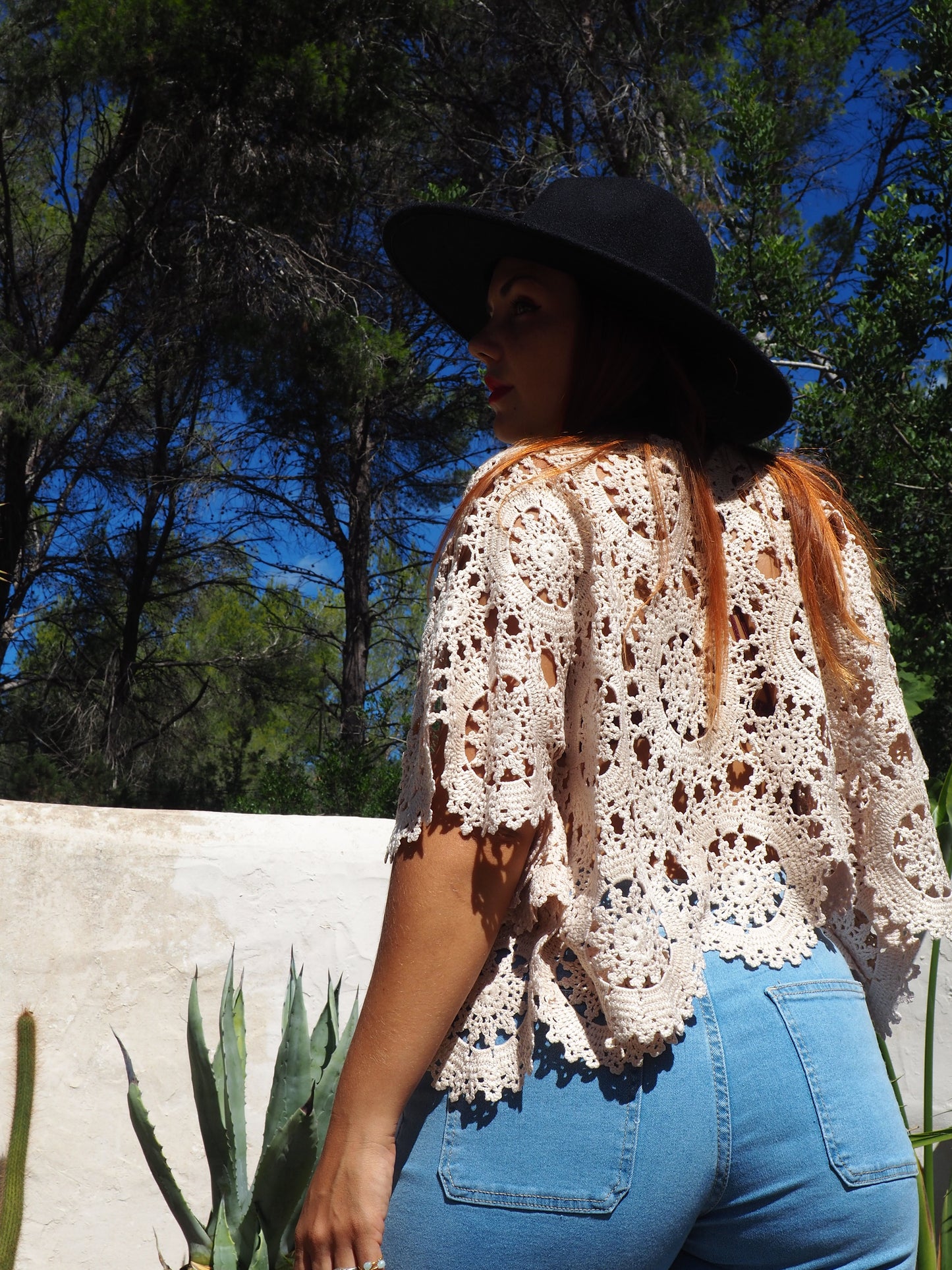 Vintage cream silk crochet top up-cycled by Vagabond Ibiza