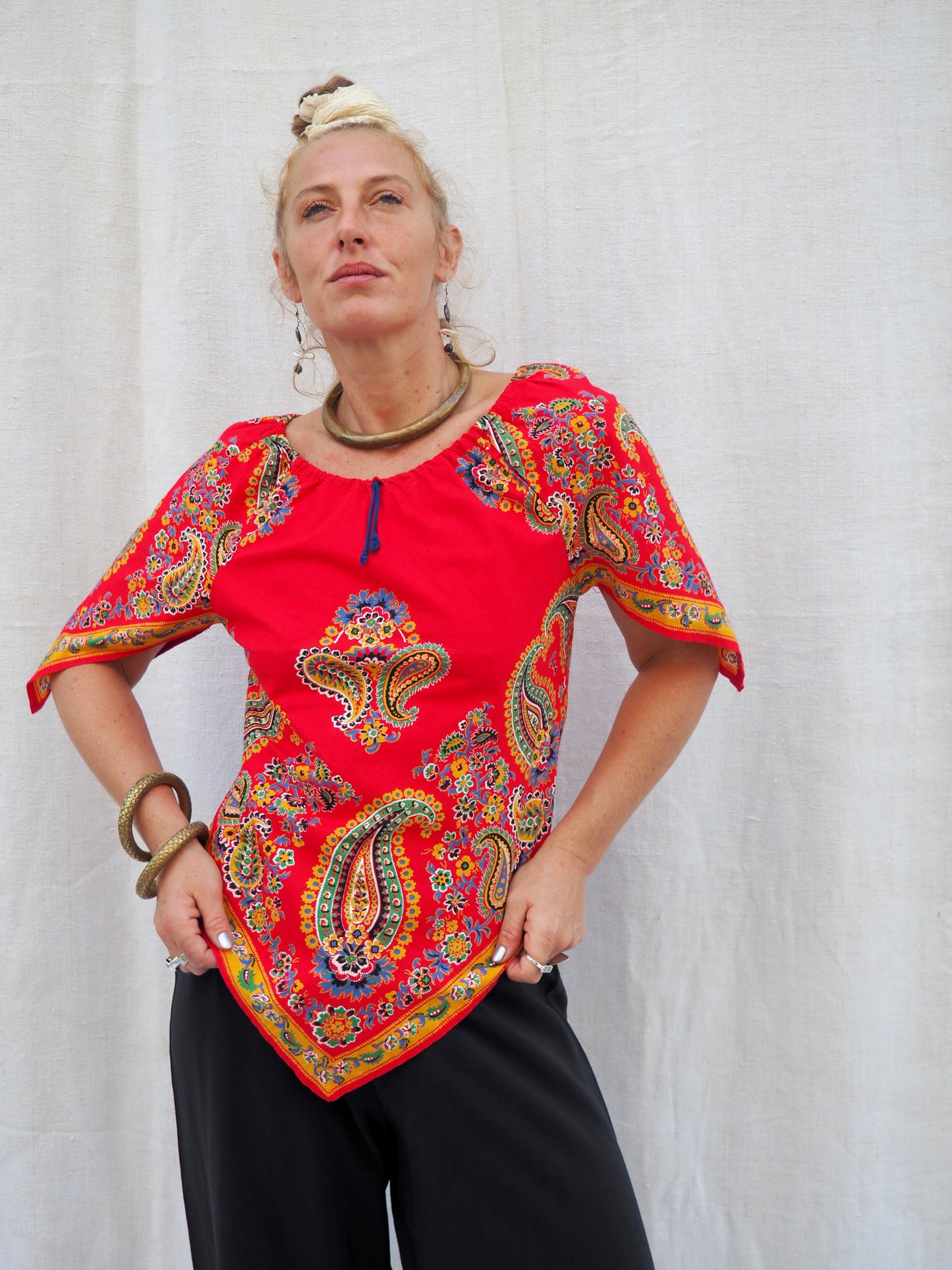 Upcycled 1970s Vintage Paisley Scarf Top – Handmade by Vagabond Ibiza