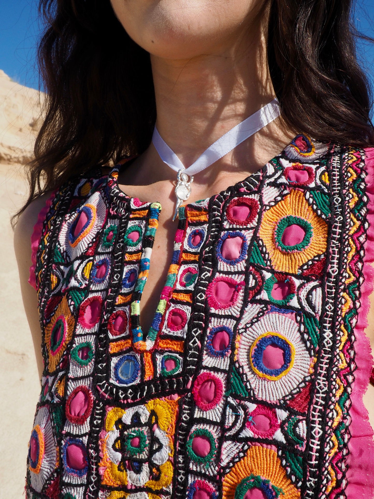 Vagabond Ibiza Up-cycled Vintage Indian Hand Embroidered Dress with vintage red velvet