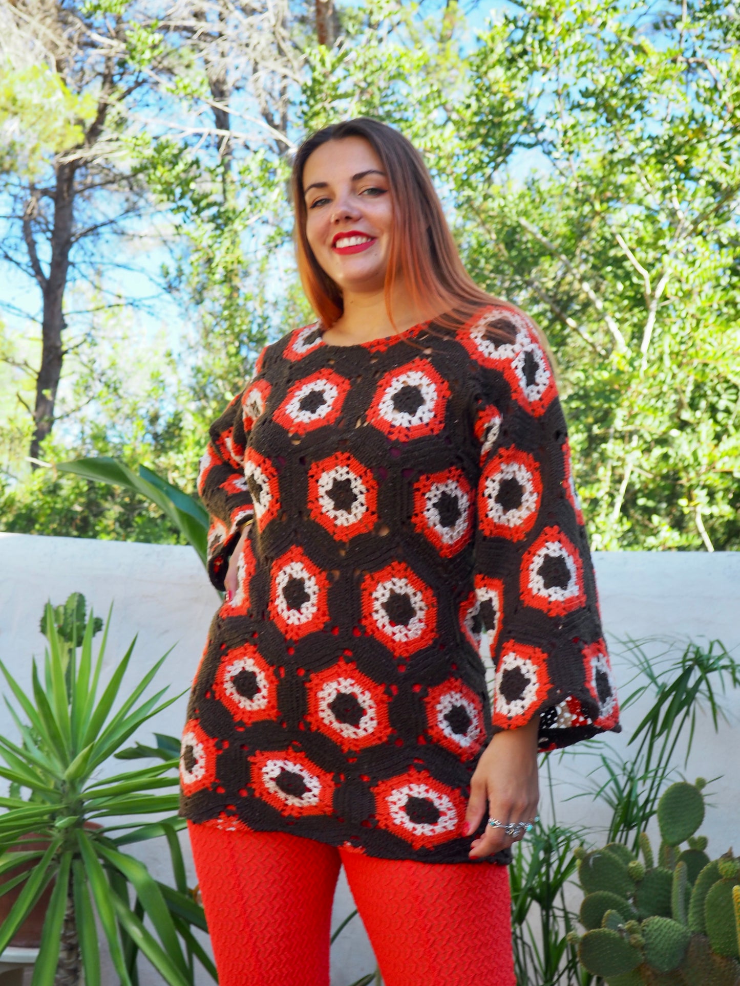 Vintage crochet orange and brown jumper dress up-cycled by Vagabond Ibiza