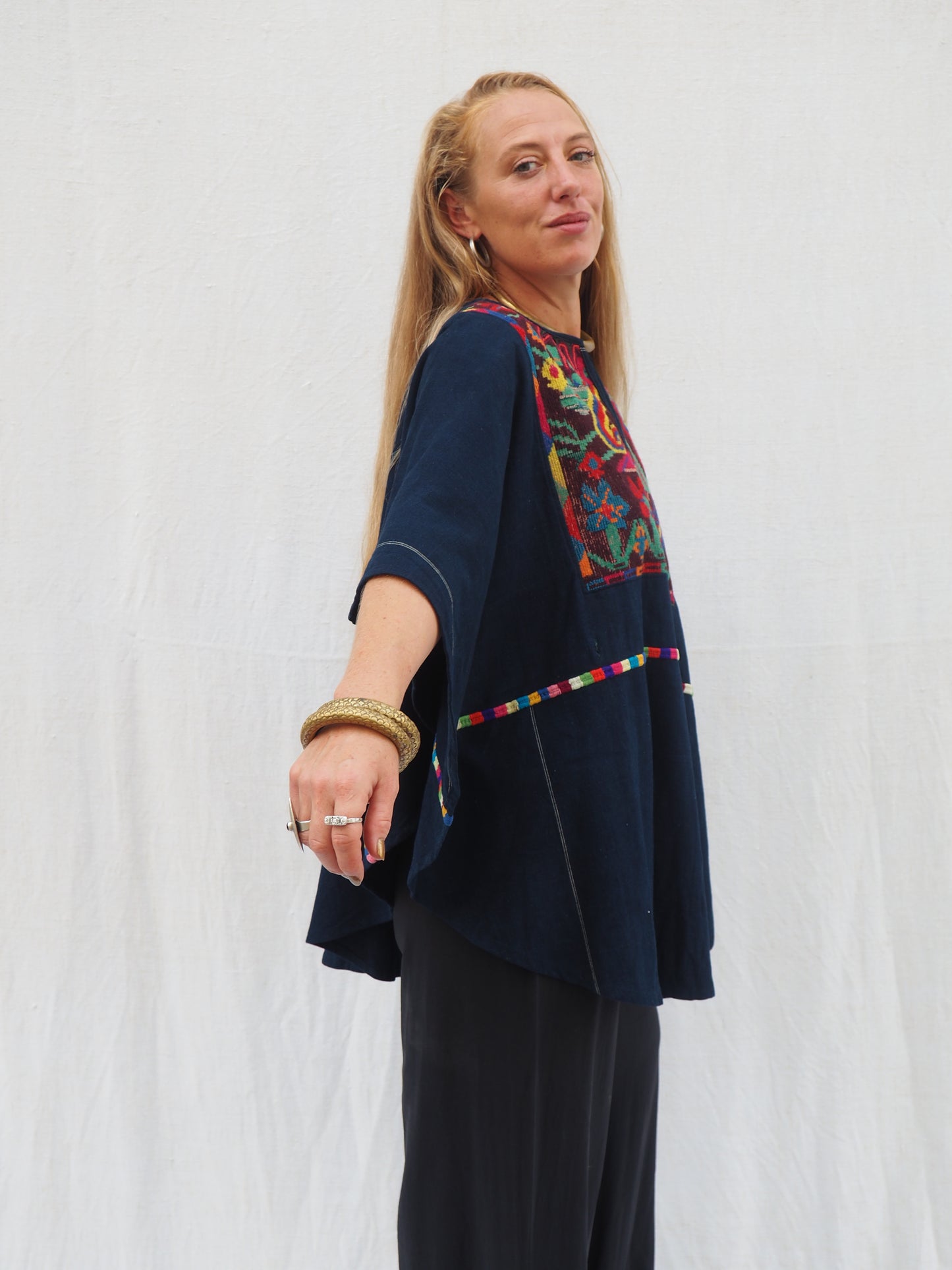 Vintage Guatemalan Oversized Poncho with Traditional Woven Embroidery