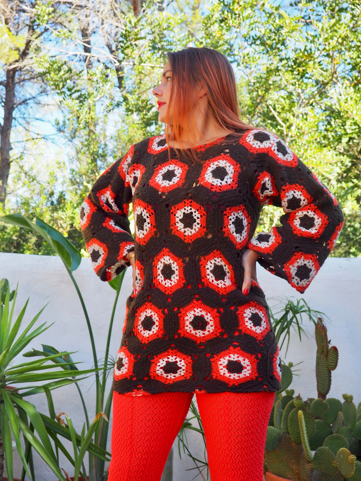 Vintage crochet orange and brown jumper dress up-cycled by Vagabond Ibiza