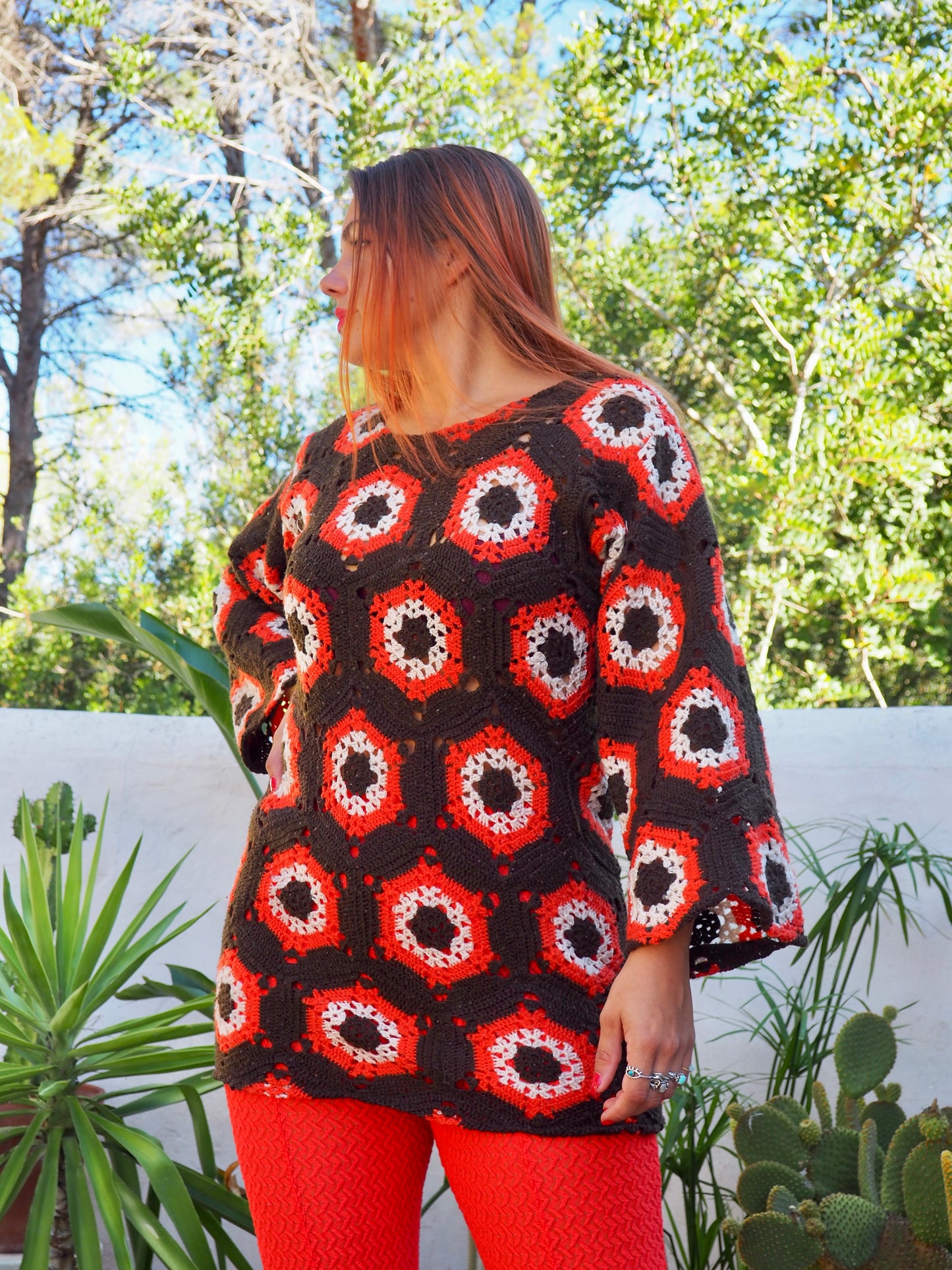 Vintage crochet orange and brown jumper dress up-cycled by Vagabond Ibiza