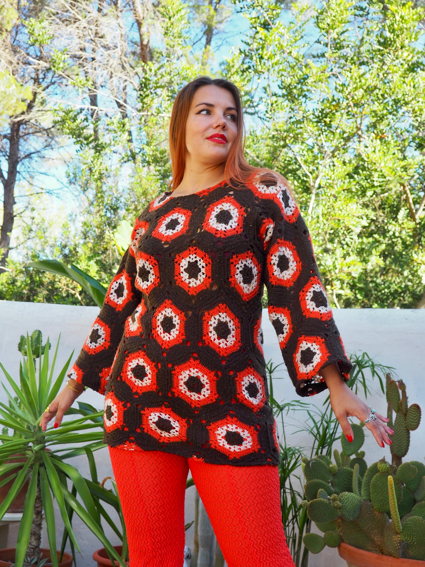 Vintage crochet orange and brown jumper dress up-cycled by Vagabond Ibiza