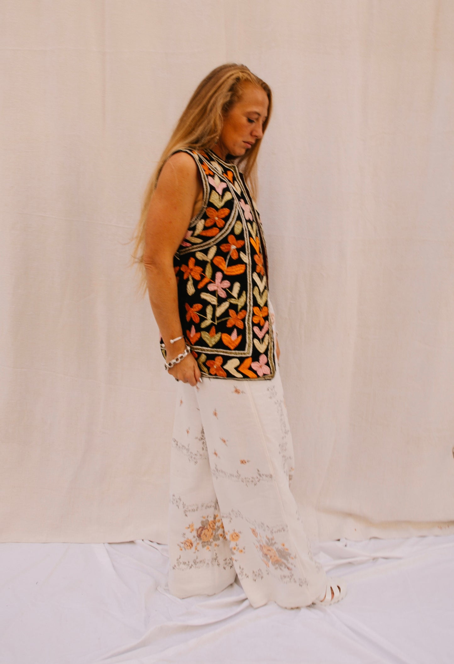Vintage 1970s floral Embroidered Bohemian Waistcoat