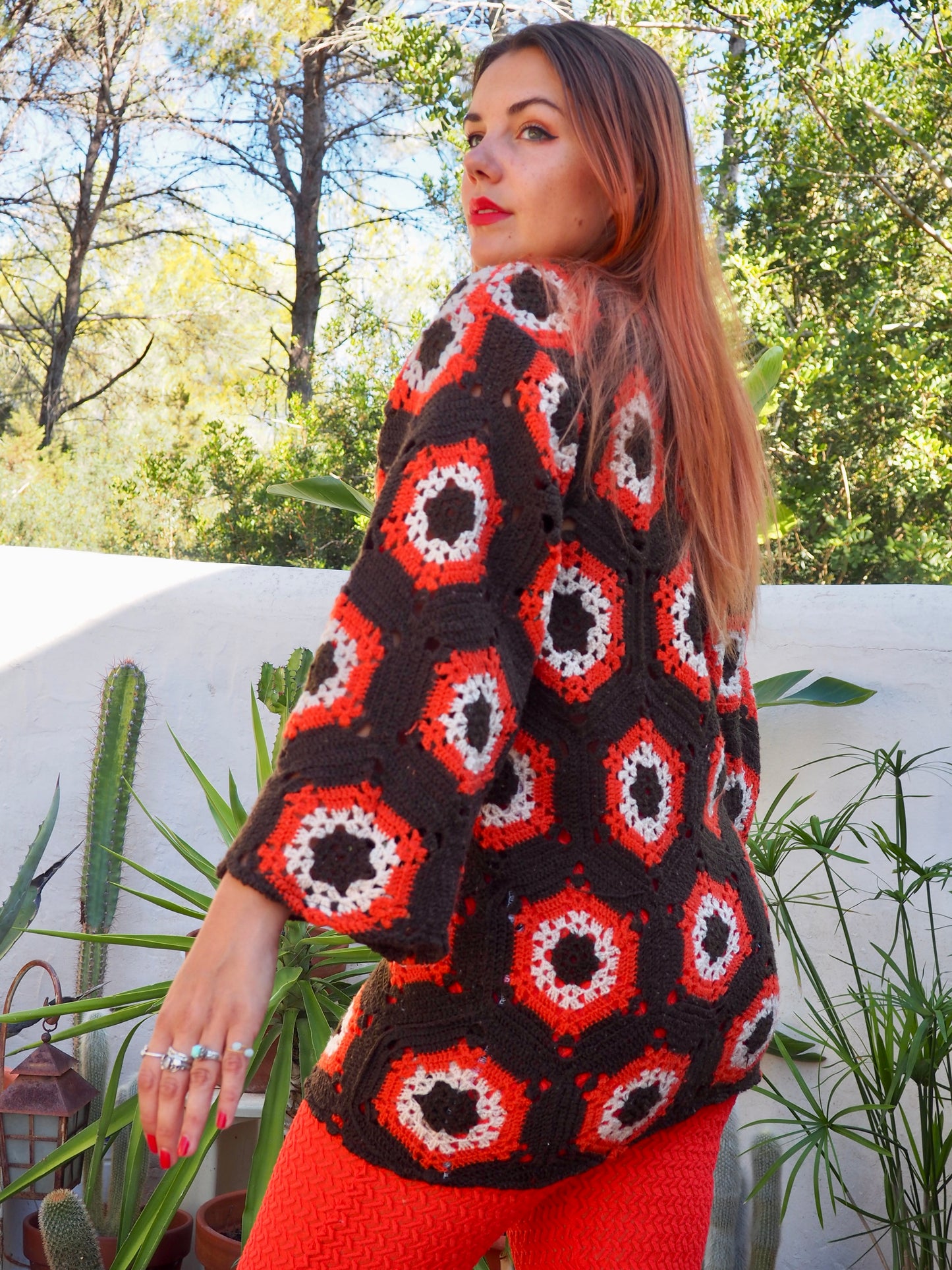 Vintage crochet orange and brown jumper dress up-cycled by Vagabond Ibiza
