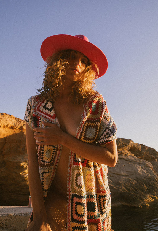 Vintage 1970s Granny Square Crochet blanket jacket waistcoat up-cycled by Vagabond Ibiza