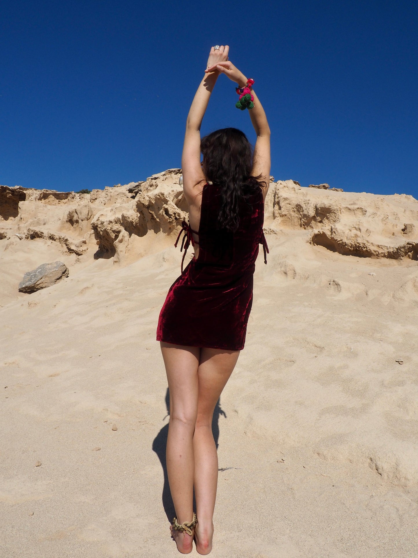 Vagabond Ibiza Up-cycled Vintage Indian Hand Embroidered Dress with vintage red velvet