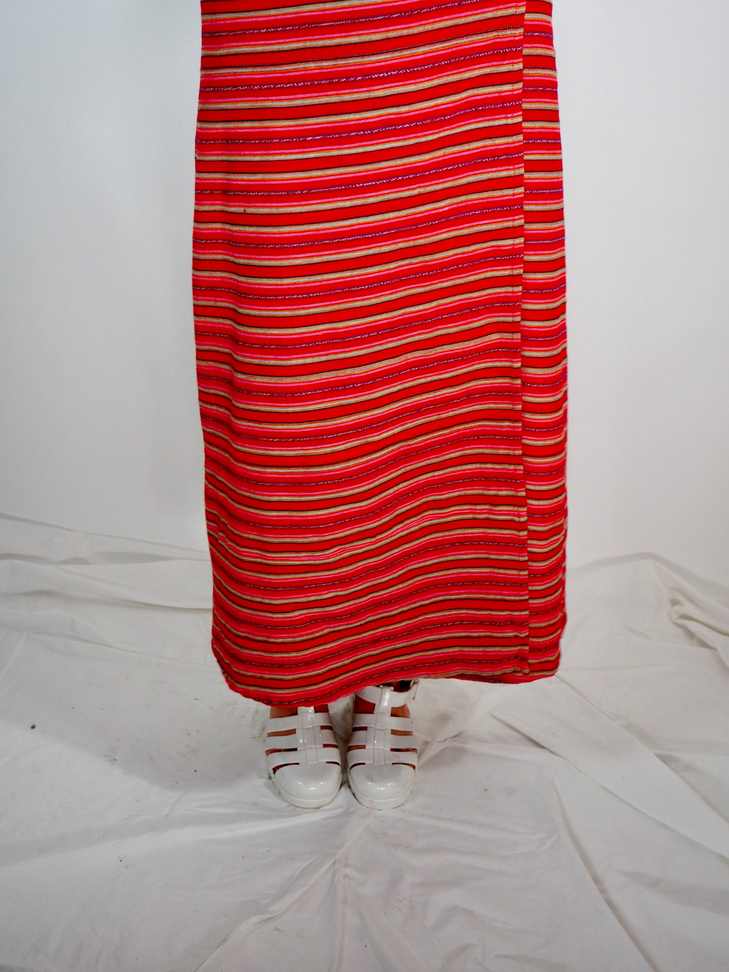 Vintage 1970s Cotton Woven Wrap Skirt – Red & Pink Striped