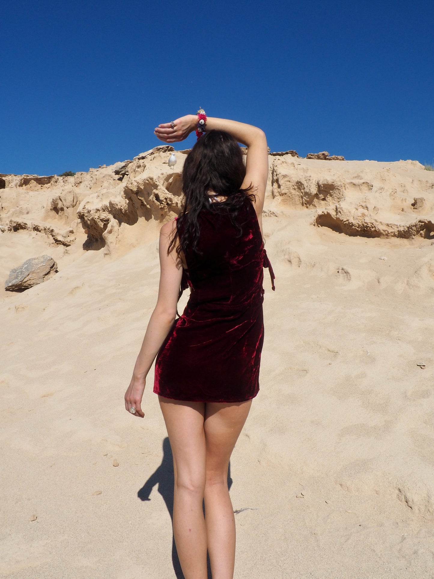Vagabond Ibiza Up-cycled Vintage Indian Hand Embroidered Dress with vintage red velvet