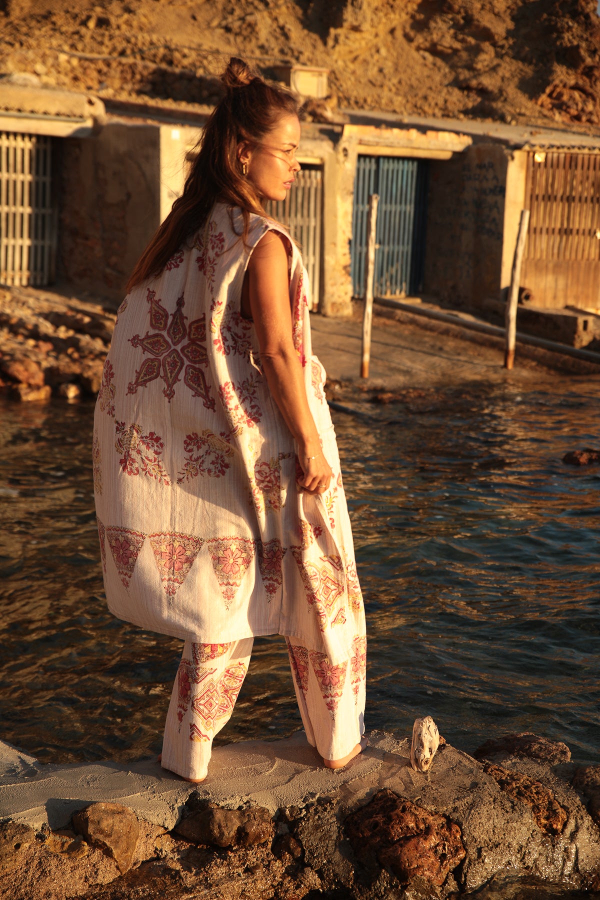 Vintage Indian cotton block printed textiles 2 piece set made by Vagabond Ibiza