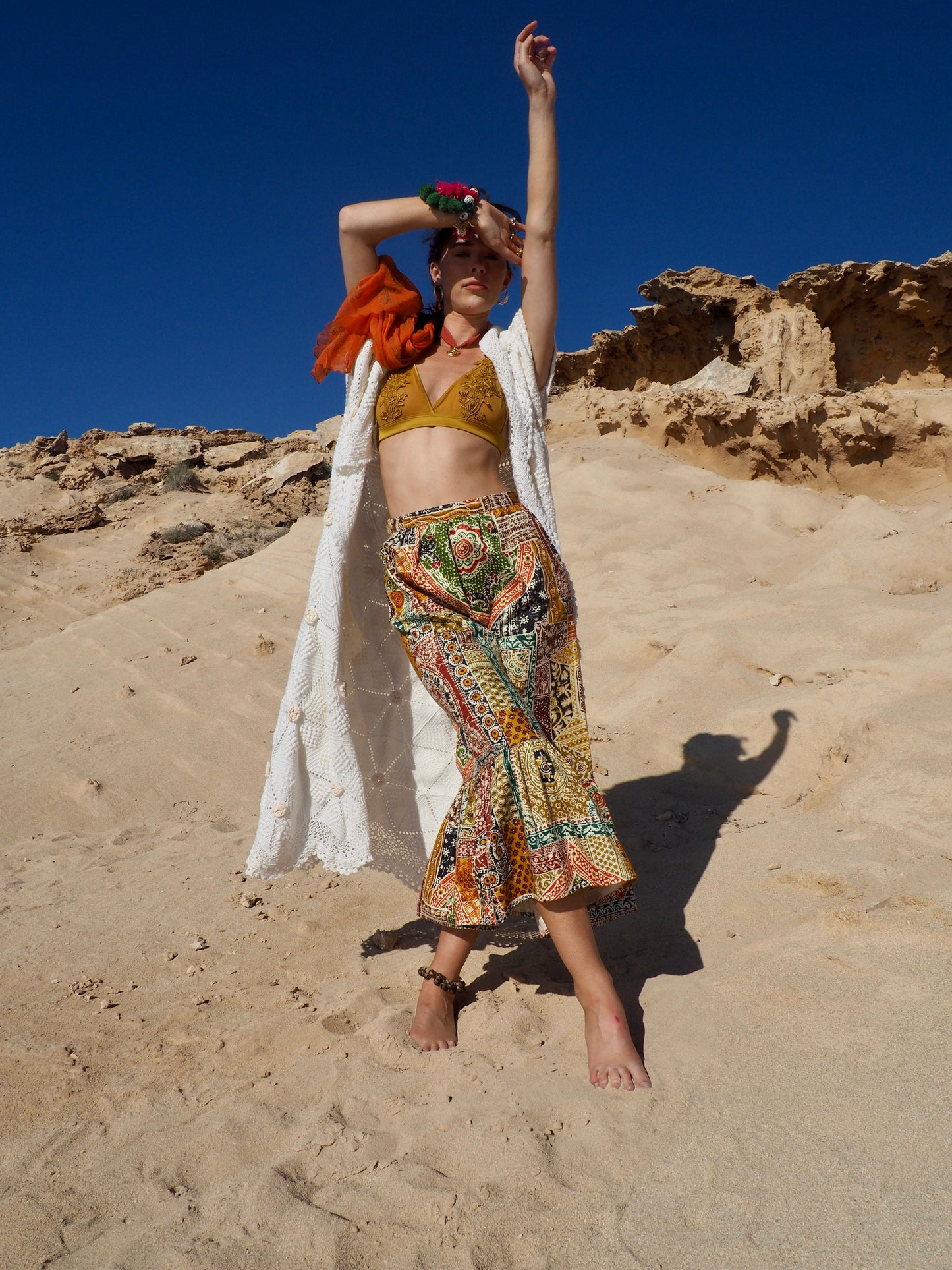 Vintage 1970s Cotton Patchwork Printed Maxi Skirt
