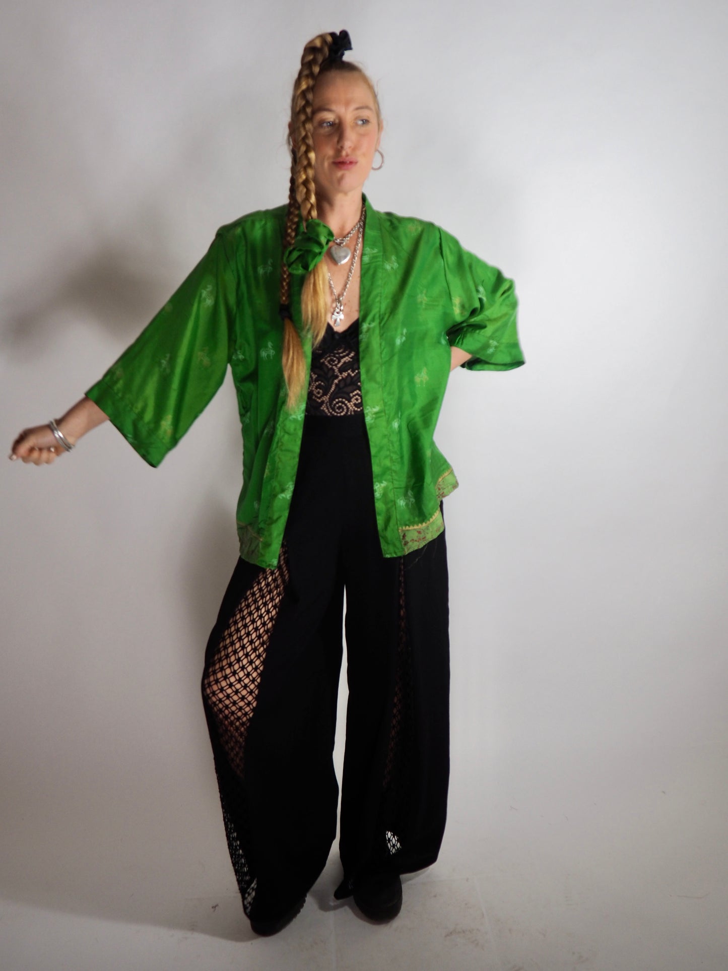 The Kardash Short Kimono – Vintage Re-cycled Sari Kimono Jacket with Waist Tie + Matching Scrunchy & Storage Bag