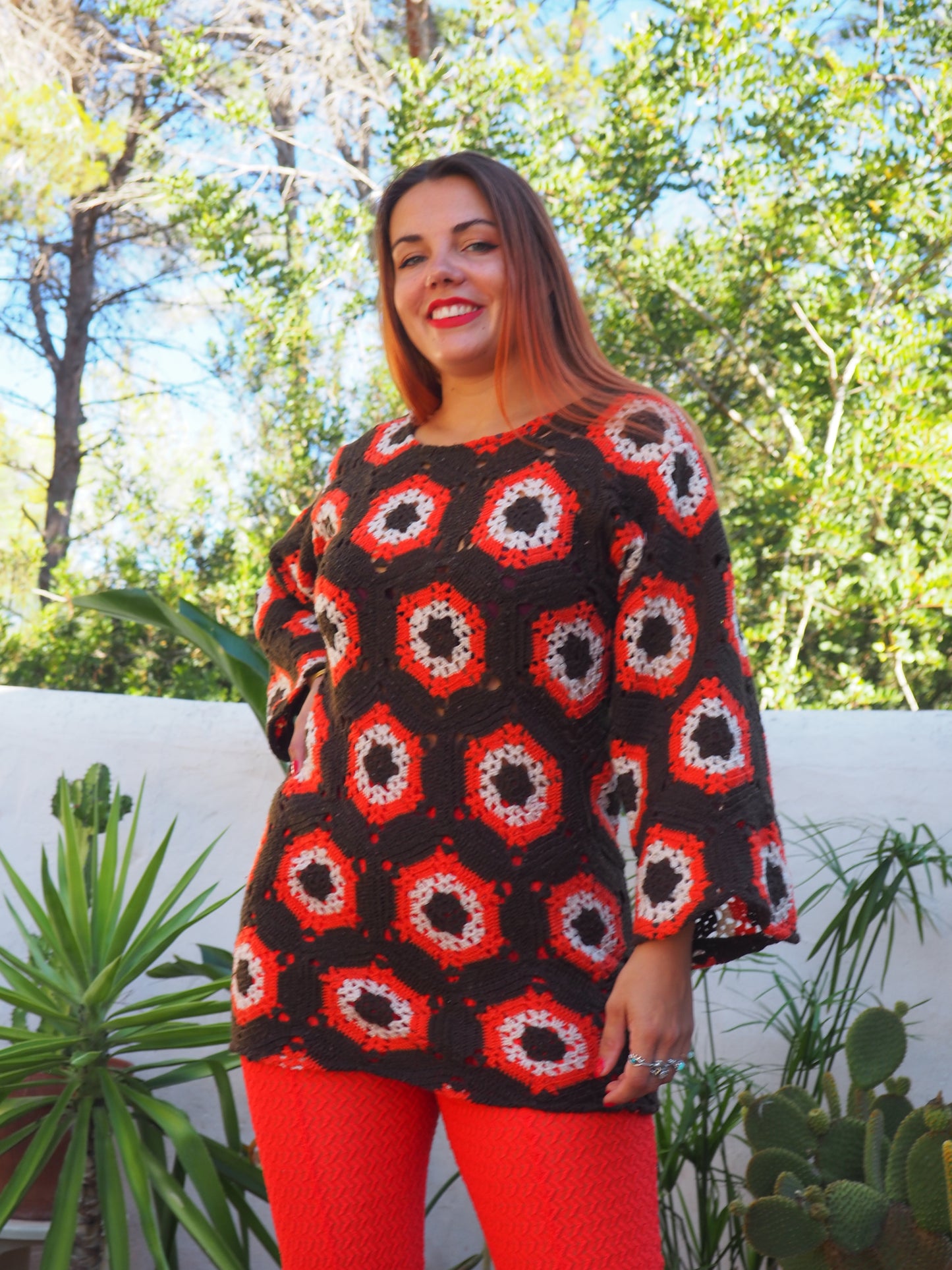 Vintage crochet orange and brown jumper dress up-cycled by Vagabond Ibiza