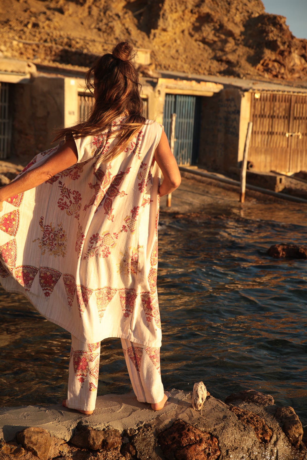 Vintage Indian cotton block printed textiles 2 piece set made by Vagabond Ibiza