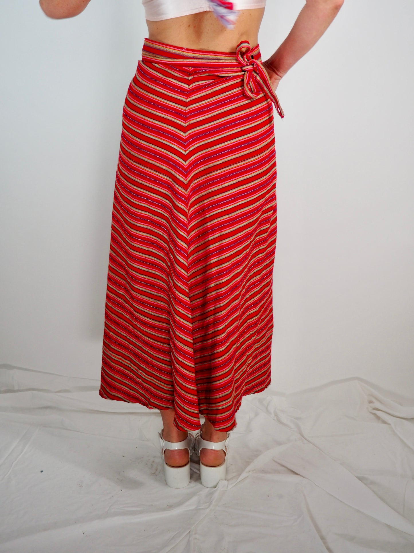 Vintage 1970s Cotton Woven Wrap Skirt – Red & Pink Striped