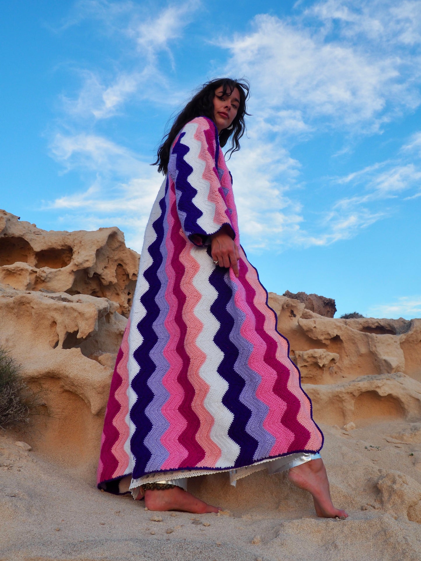 Vintage wool crochet jacket up-cycled by Vagabond Ibiza