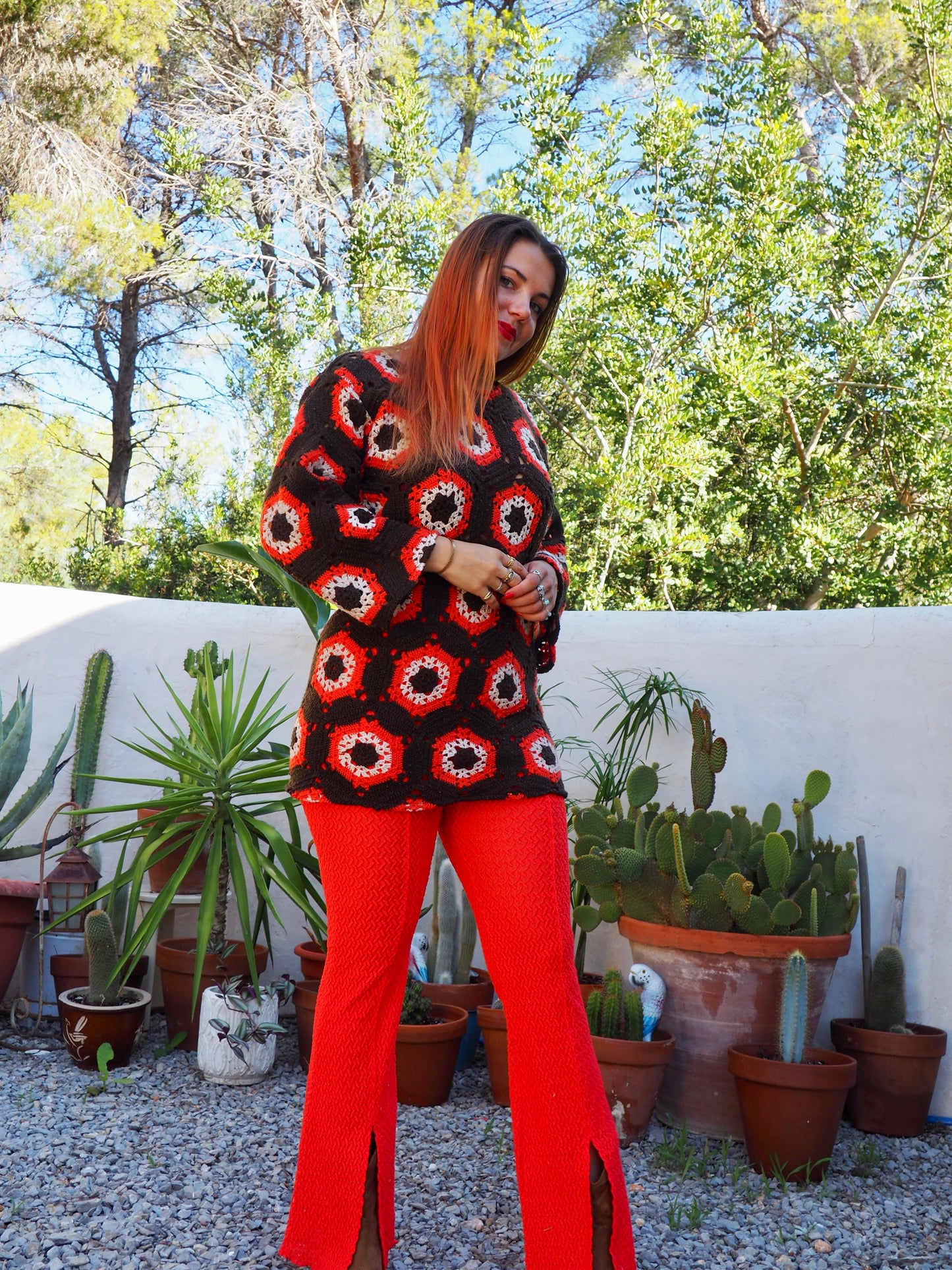Vintage crochet orange and brown jumper dress up-cycled by Vagabond Ibiza