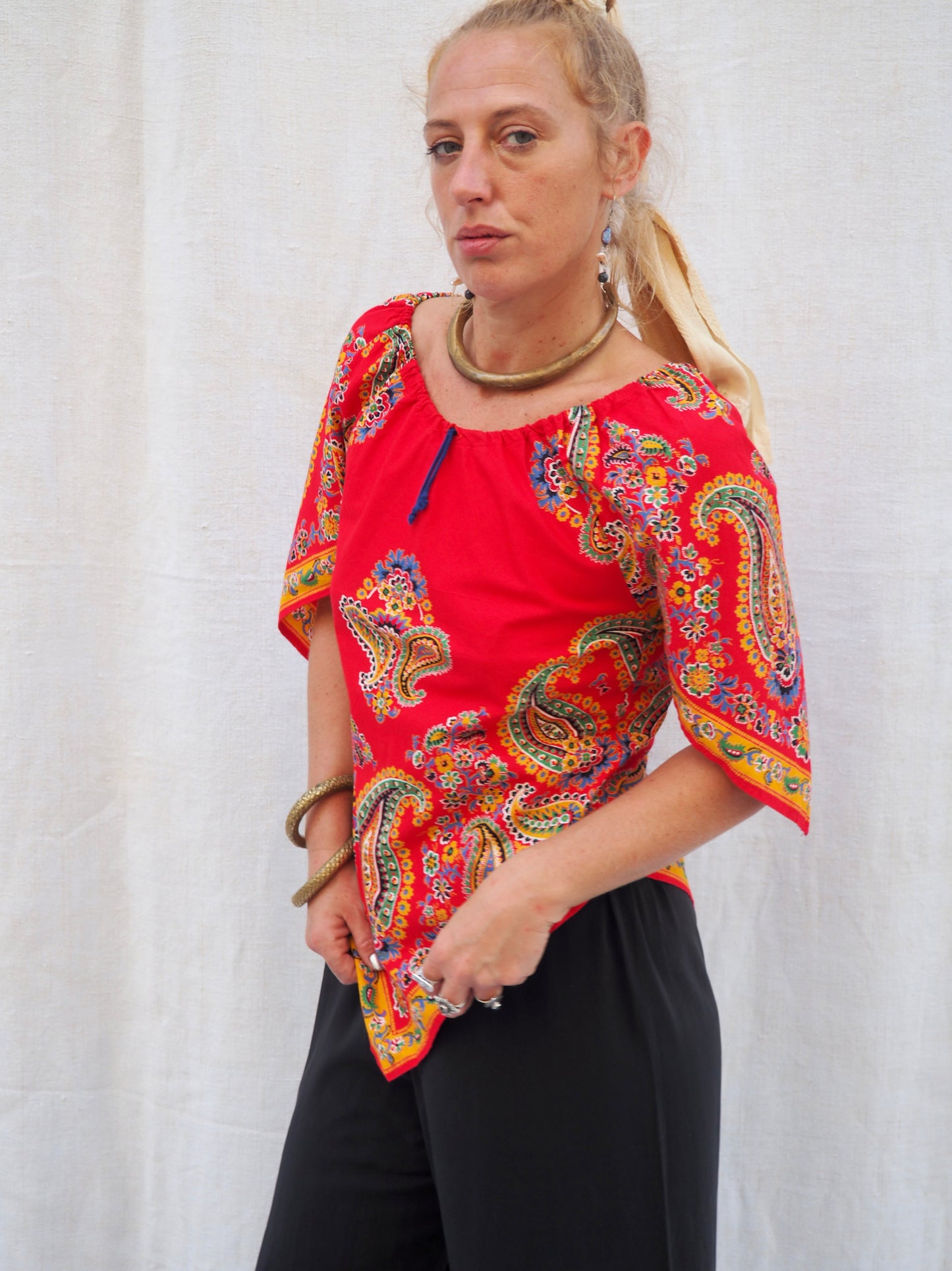 Upcycled 1970s Vintage Paisley Scarf Top – Handmade by Vagabond Ibiza