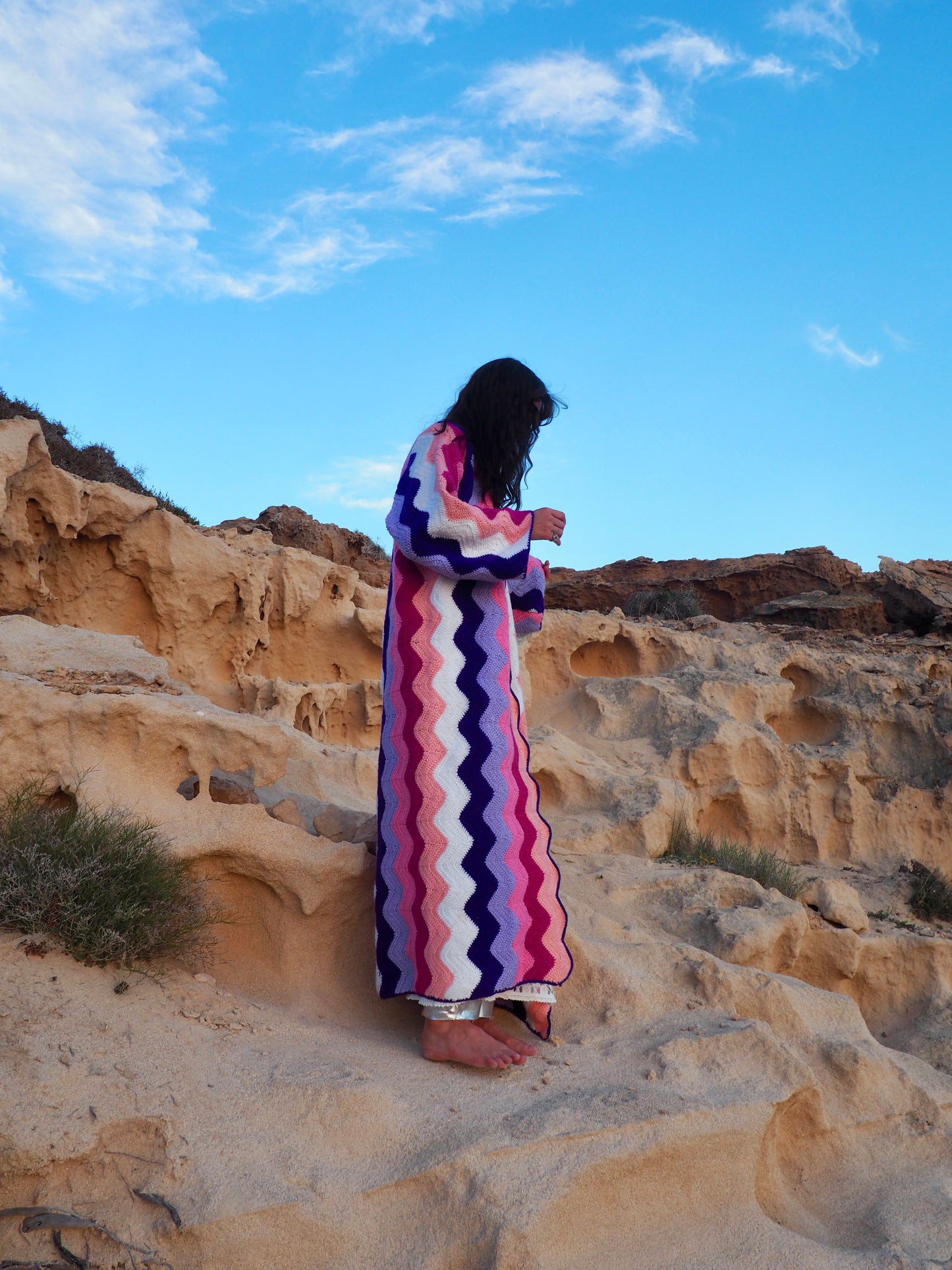 Vintage wool crochet jacket up-cycled by Vagabond Ibiza