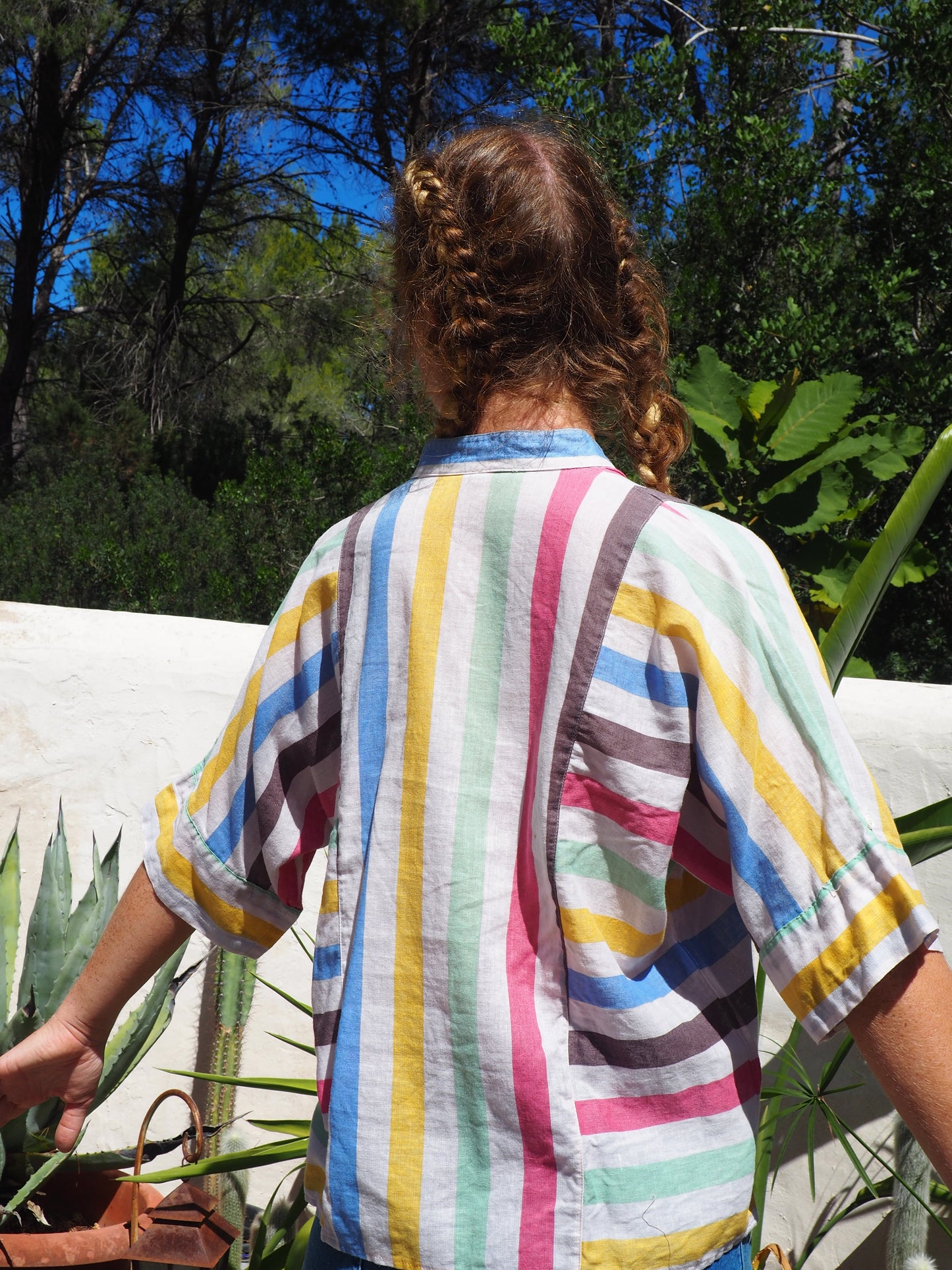 Vintage early 80’s fine cotton rainbow striped shirt with 80’s style sleeve details