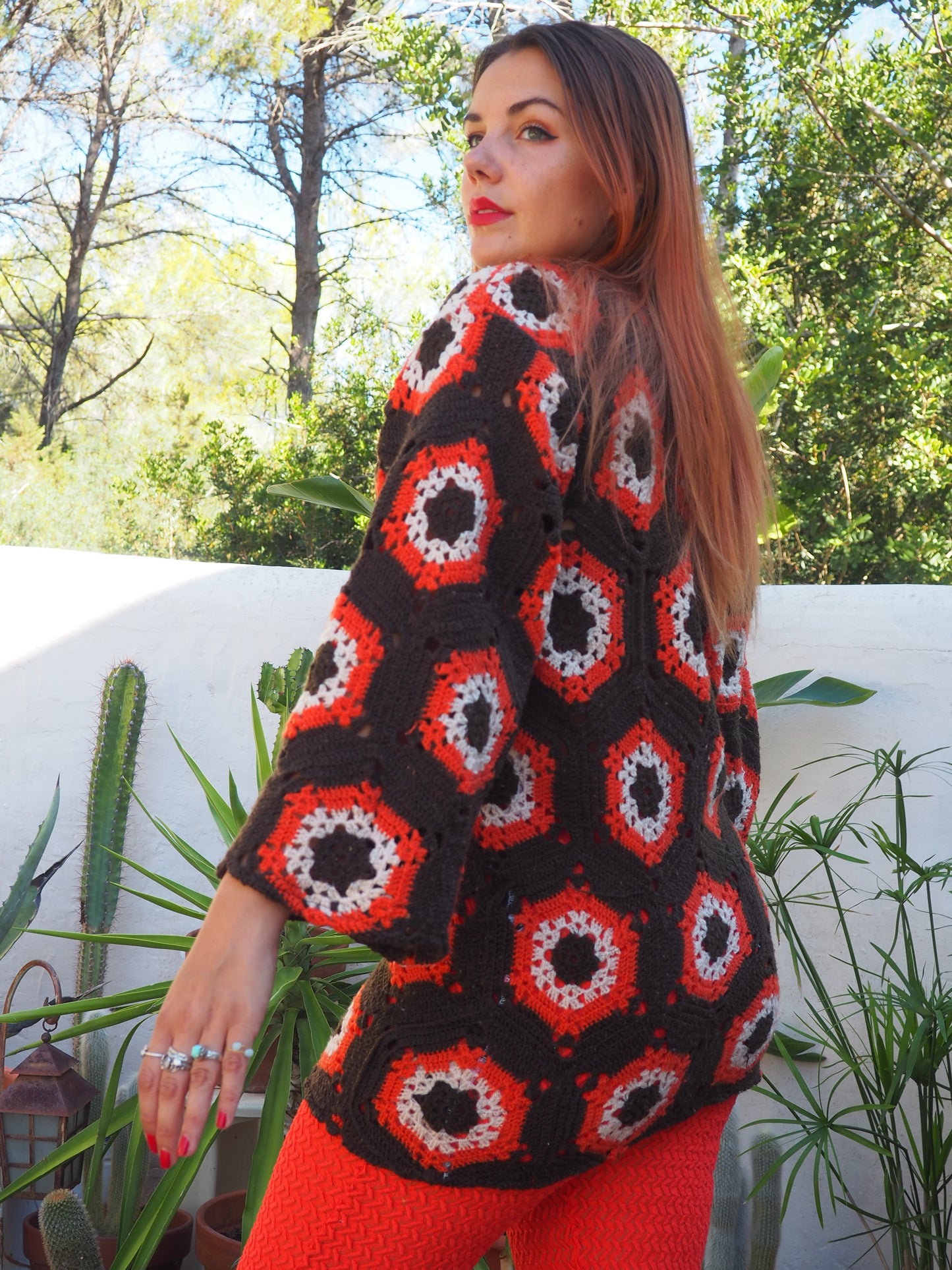 Vintage crochet orange and brown jumper dress up-cycled by Vagabond Ibiza