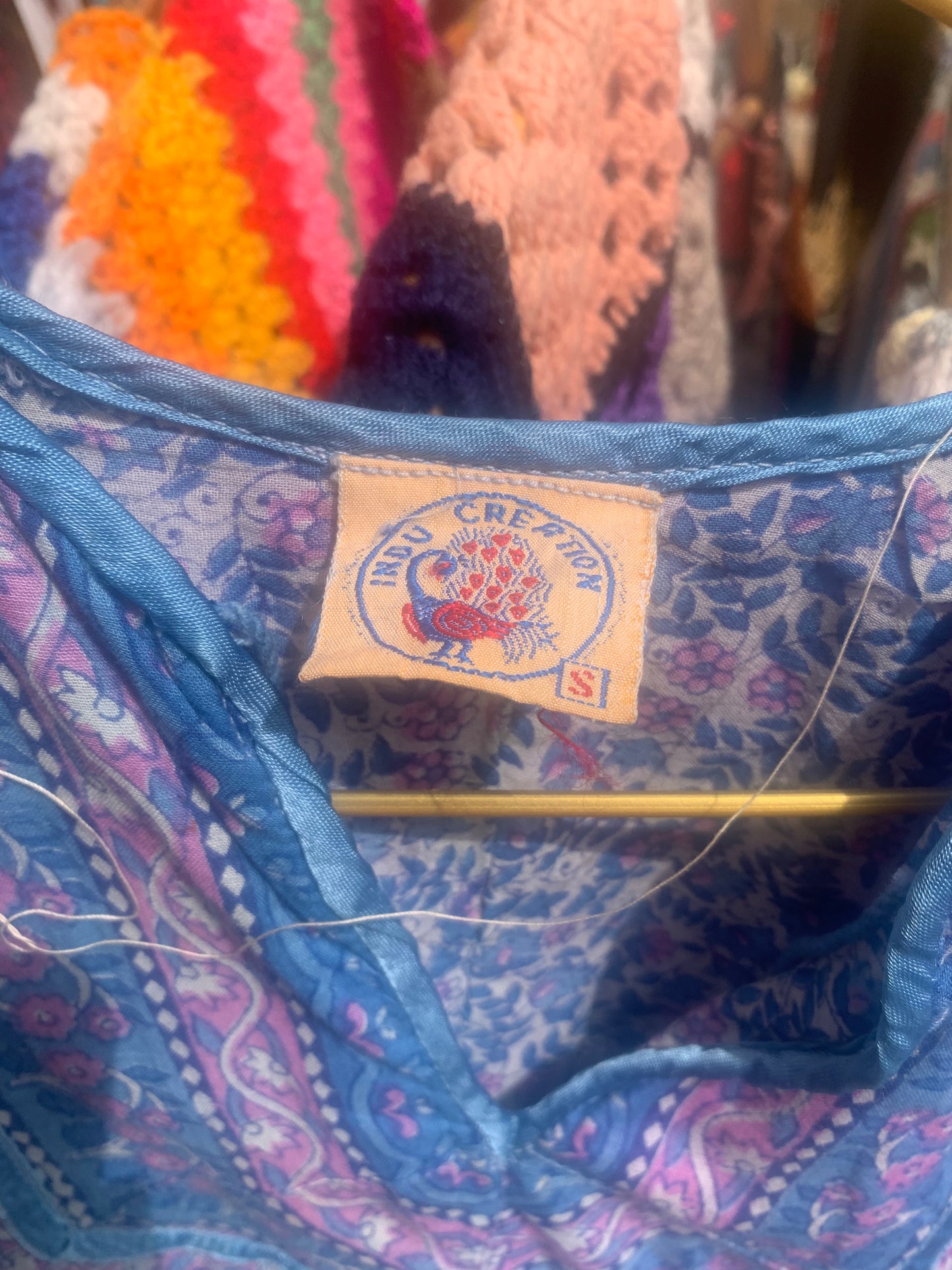 Vintage 1970’s Indian cotton block printed purple floral dress