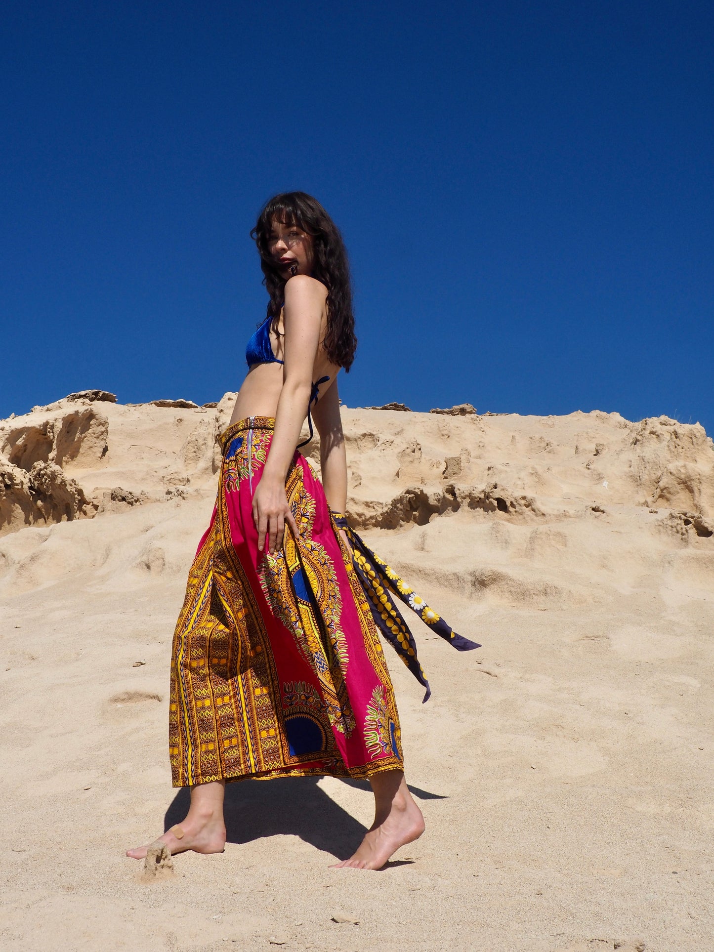 Vibrant Pink African Print Cotton Maxi Skirt
