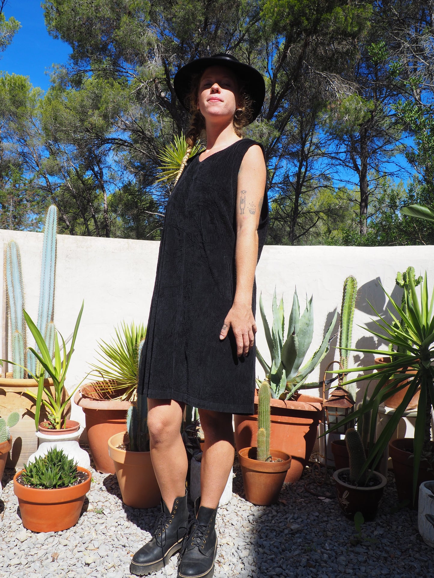 Vintage 1980’s black corduroy short dress with pockets