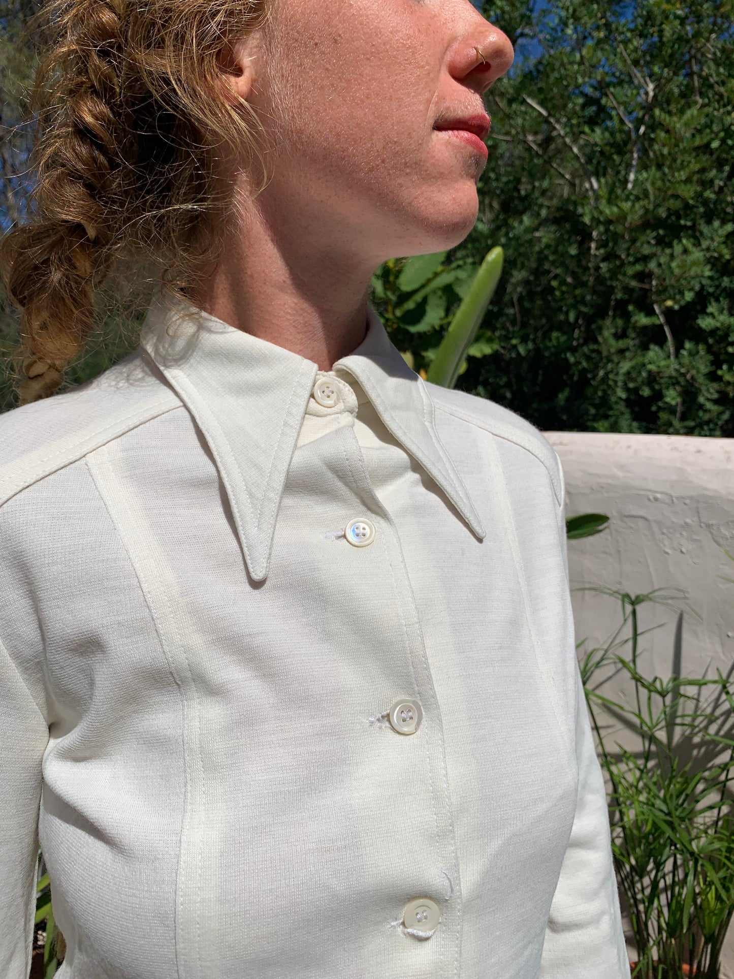 Vintage 1960’s cropped cream jacket shirt super cute with buttons up the front and oversized collar