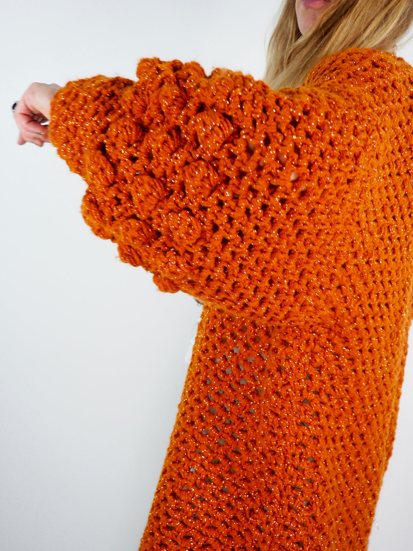 Introducing the Handmade Chunky Oversized Sleeve Sparkly Orange Cardigan