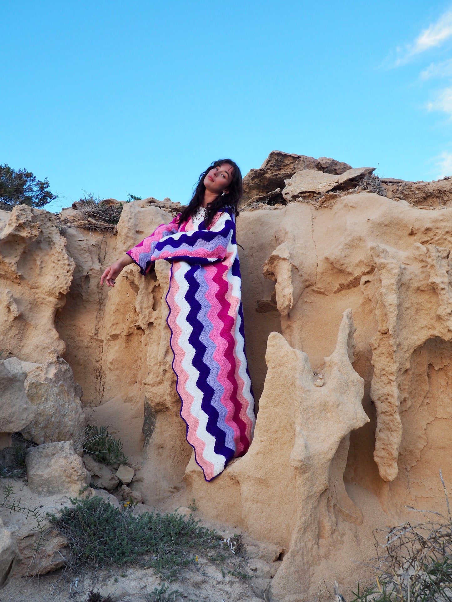 Vintage wool crochet jacket up-cycled by Vagabond Ibiza