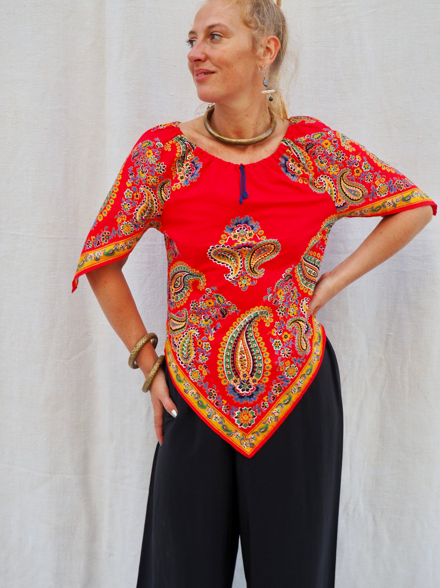 Upcycled 1970s Vintage Paisley Scarf Top – Handmade by Vagabond Ibiza