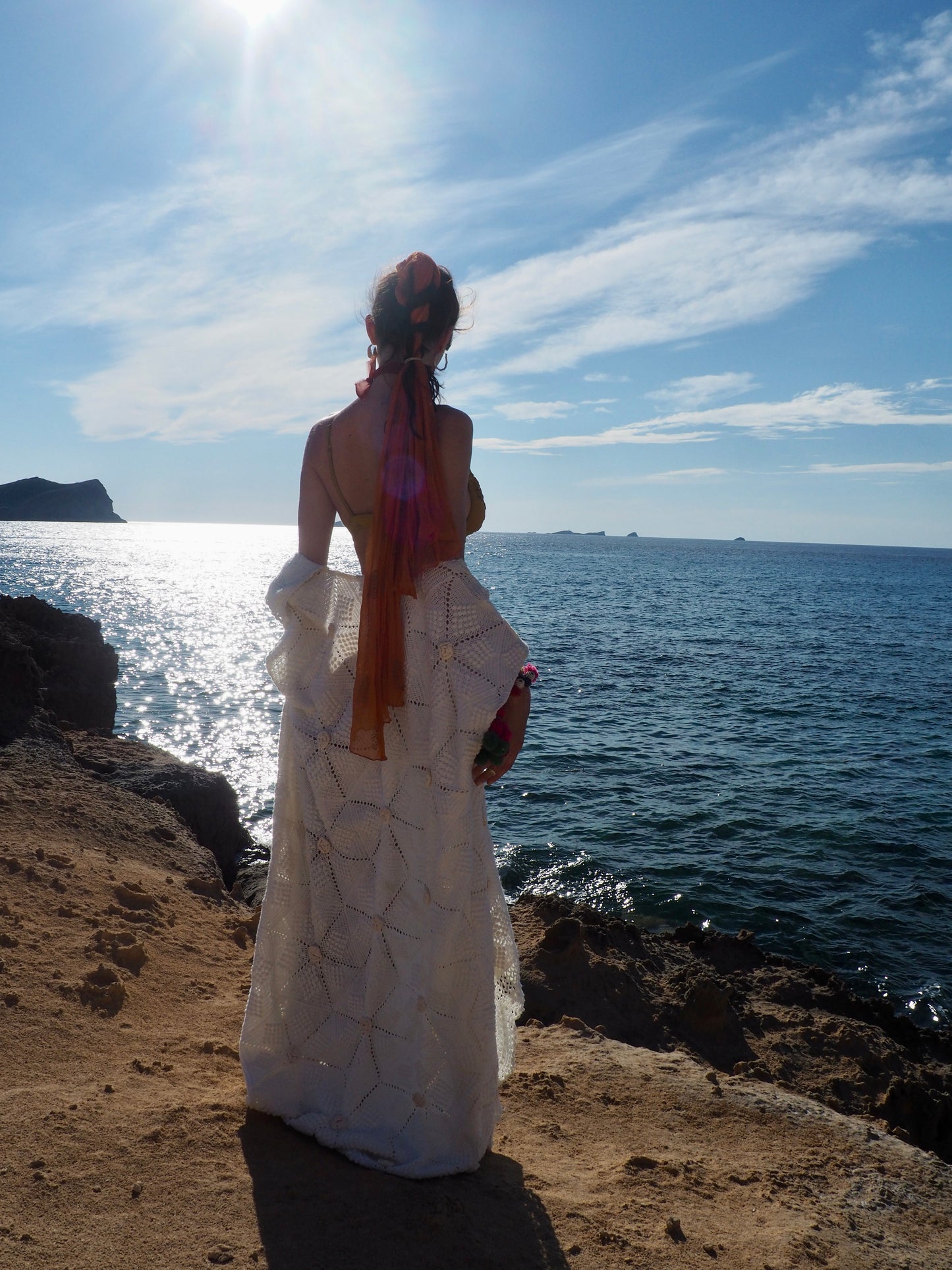 Vintage white French crochet up-cycled jacket by Vagabond Ibiza