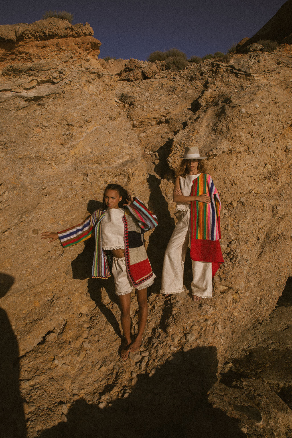 Rainbow striped patchwork upcycled crochet jacket made from vintage blankets, handmade in Ibiza.